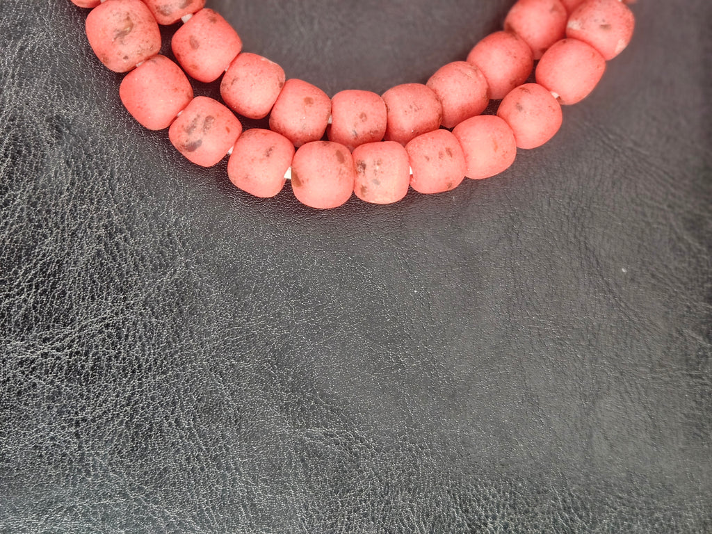 Authentic Krobo Powdered Glass Beads Ghana | Matte Coral Recycled Glass Beads | 13–14mm African Beads