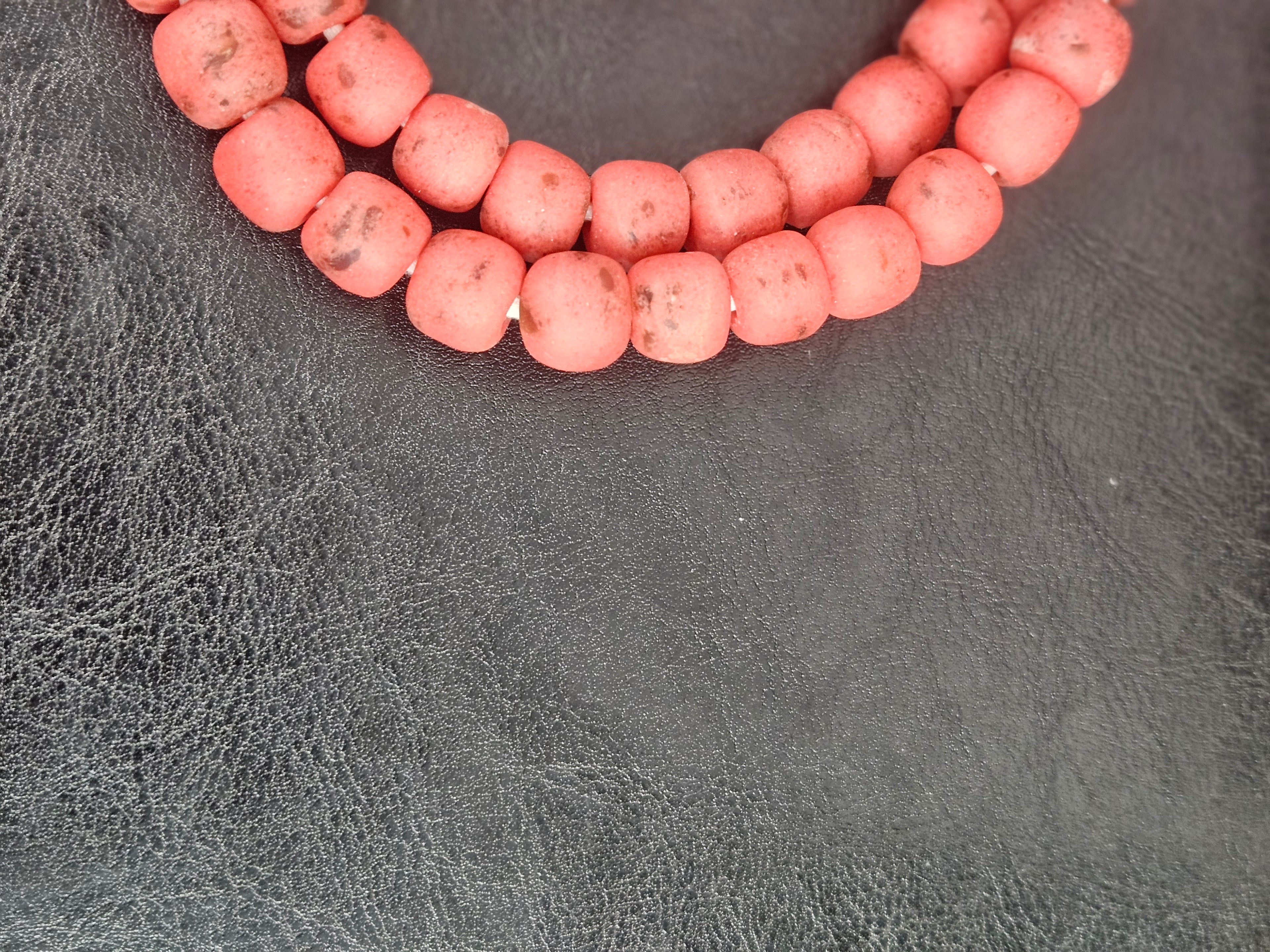Authentic Krobo Powdered Glass Beads Ghana | Matte Coral Recycled Glass Beads | 13–14mm African Beads