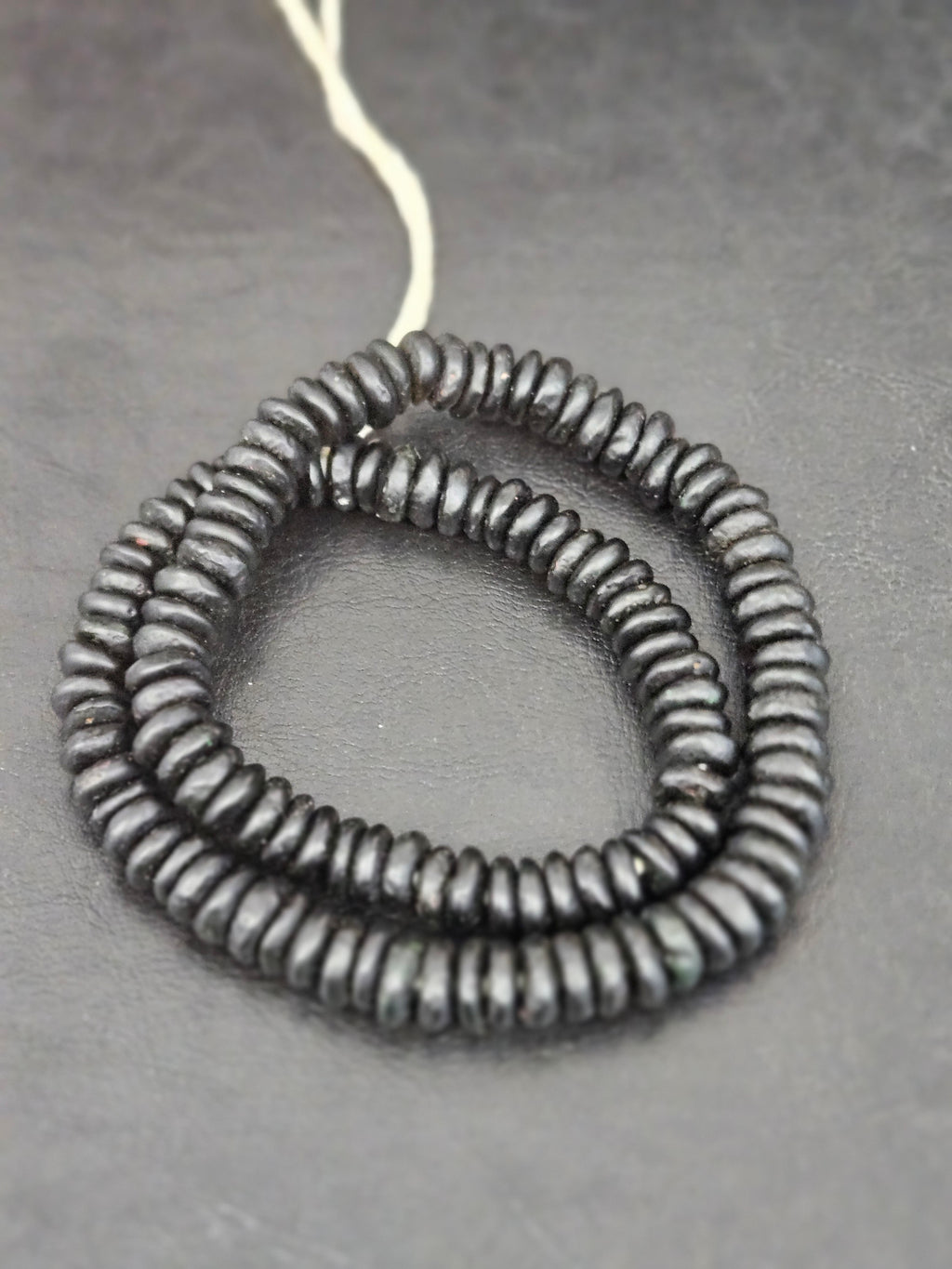 Authentic Matte Black Krobo Translucent Recycled Glass Rondelle Beads | Handmade Ghana African Glass Beads for Jewelry Making & Wholesale