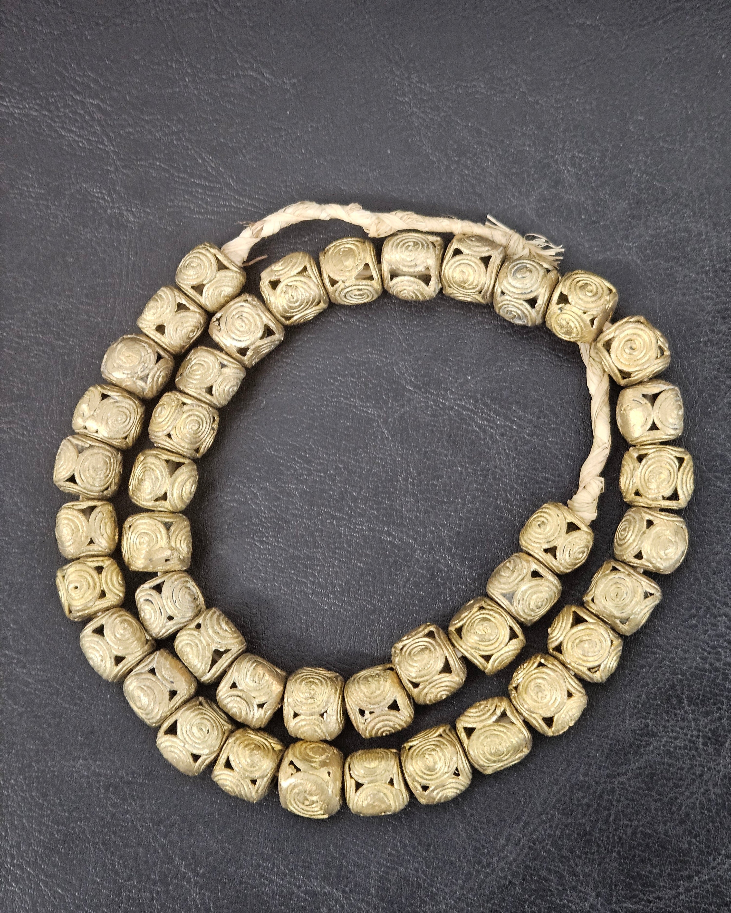 Handcrafted Ashanti Brass Spiral Filigree Cube Beads | Large Hole Ghana Brass Beads | African Brass Jewelry Making Supplies
