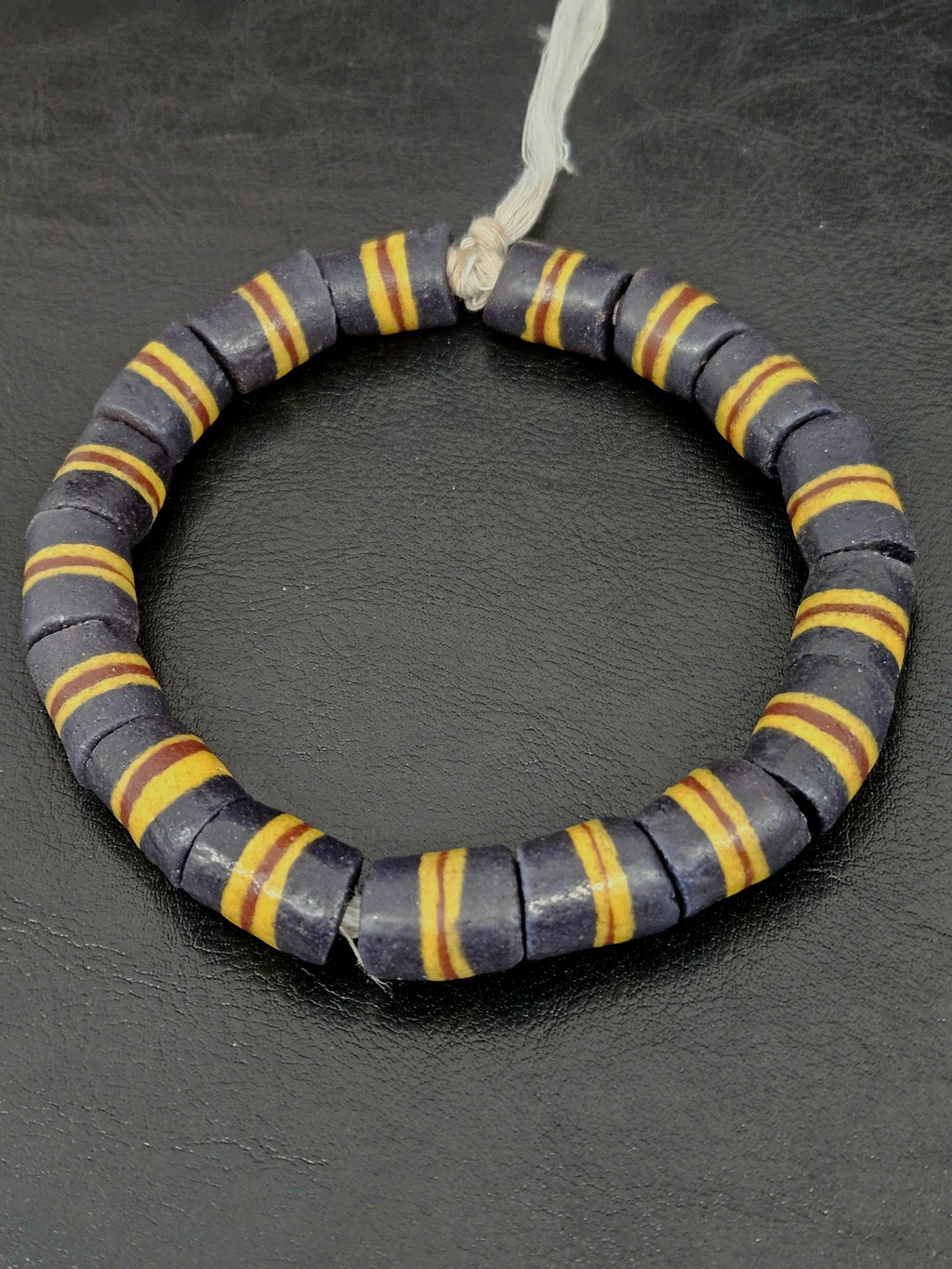 Black Striped Krobo Kente Glass Beads | Handcrafted Powdered Glass Beads from Ghana | Approx. 17 Beads