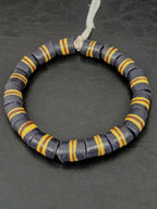 Black Striped Krobo Kente Glass Beads | Handcrafted Powdered Glass Beads from Ghana | Approx. 17 Beads