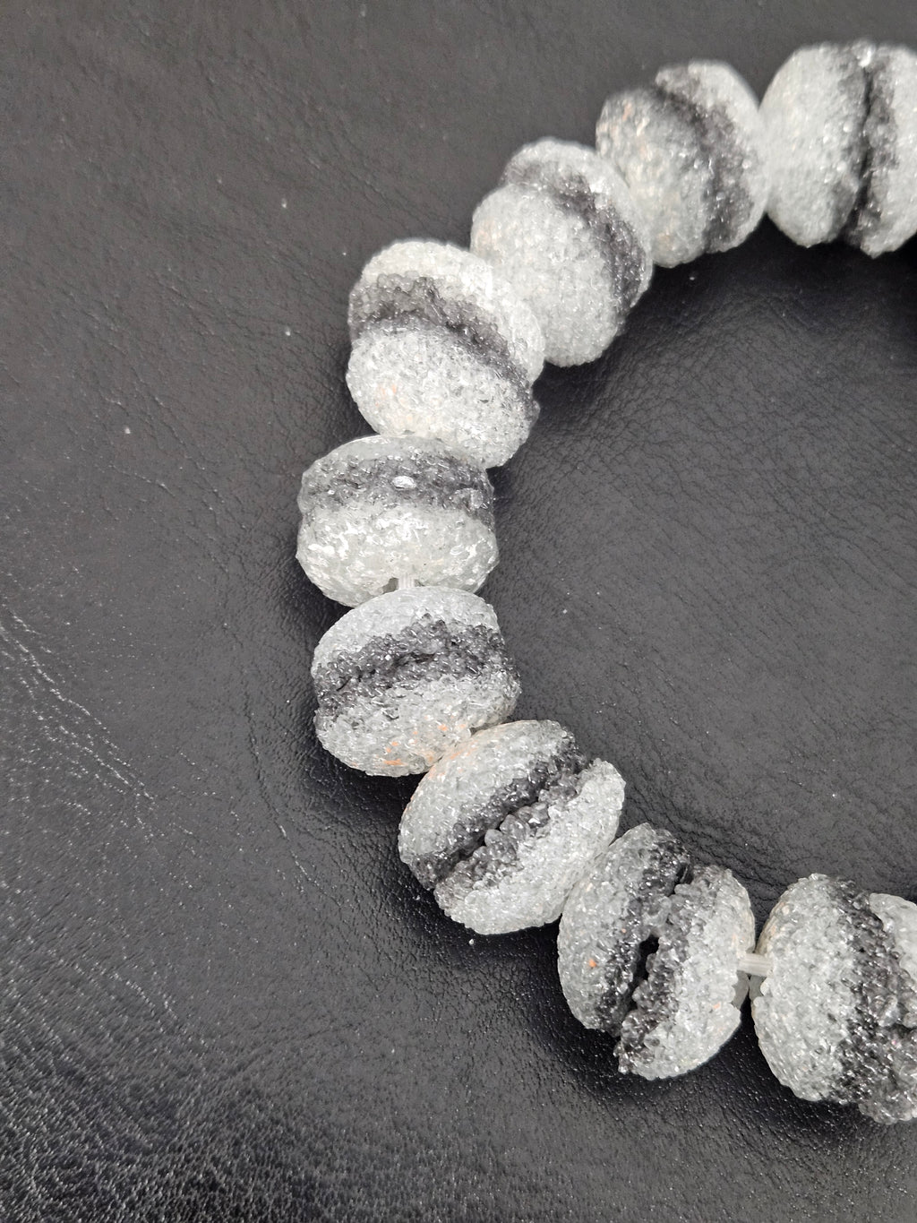 Black & White Krobo Sugar Glass Rondelle Beads | Handcrafted Recycled Glass Beads from Ghana | Approx. 30 Beads Per Strand