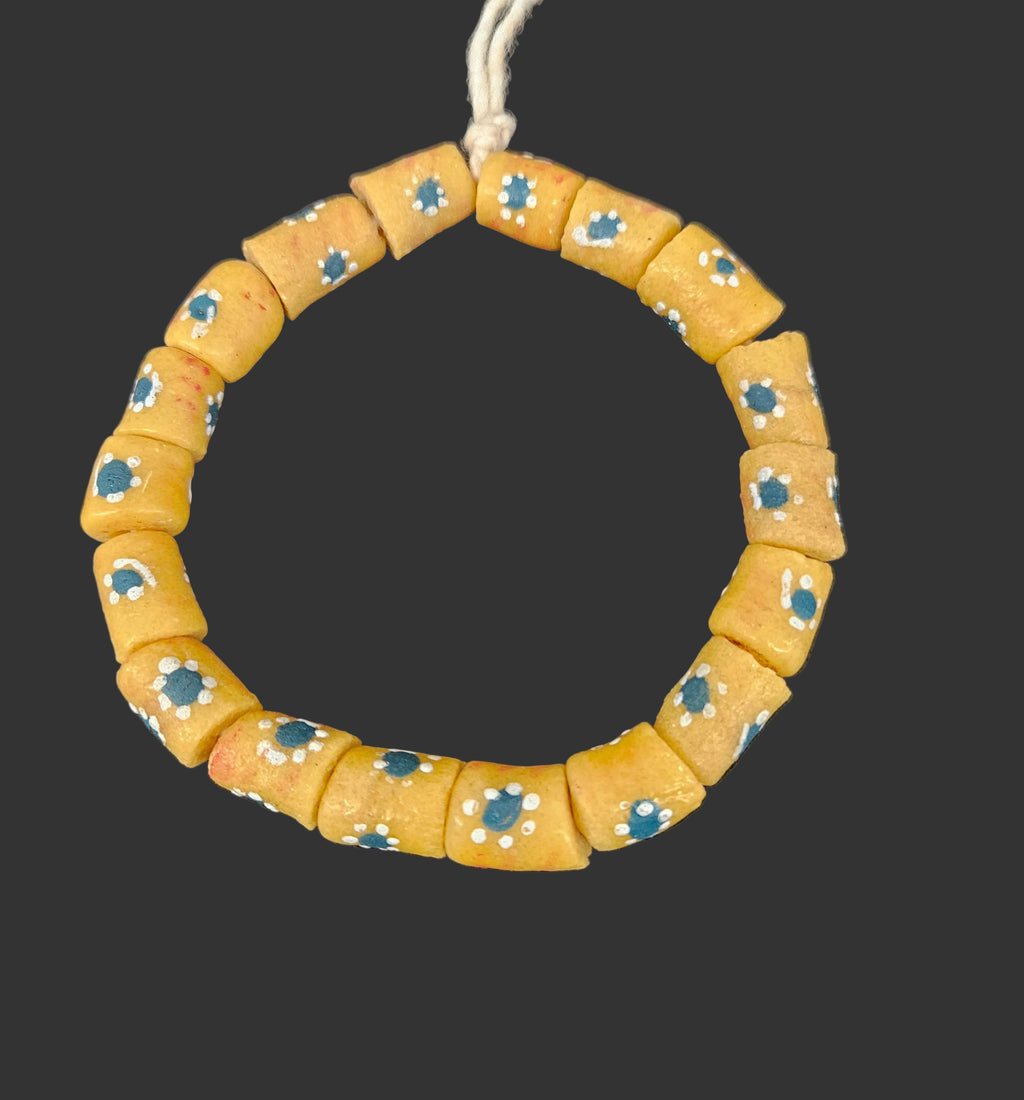 African Glass Beads – Painted Krobo Tubes, Mustard Yellow