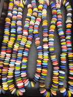 African Saucer Glass Beads Mix – Multicolor Recycled Glass Beads | Handcrafted Ghanaian Glass Bead Strand