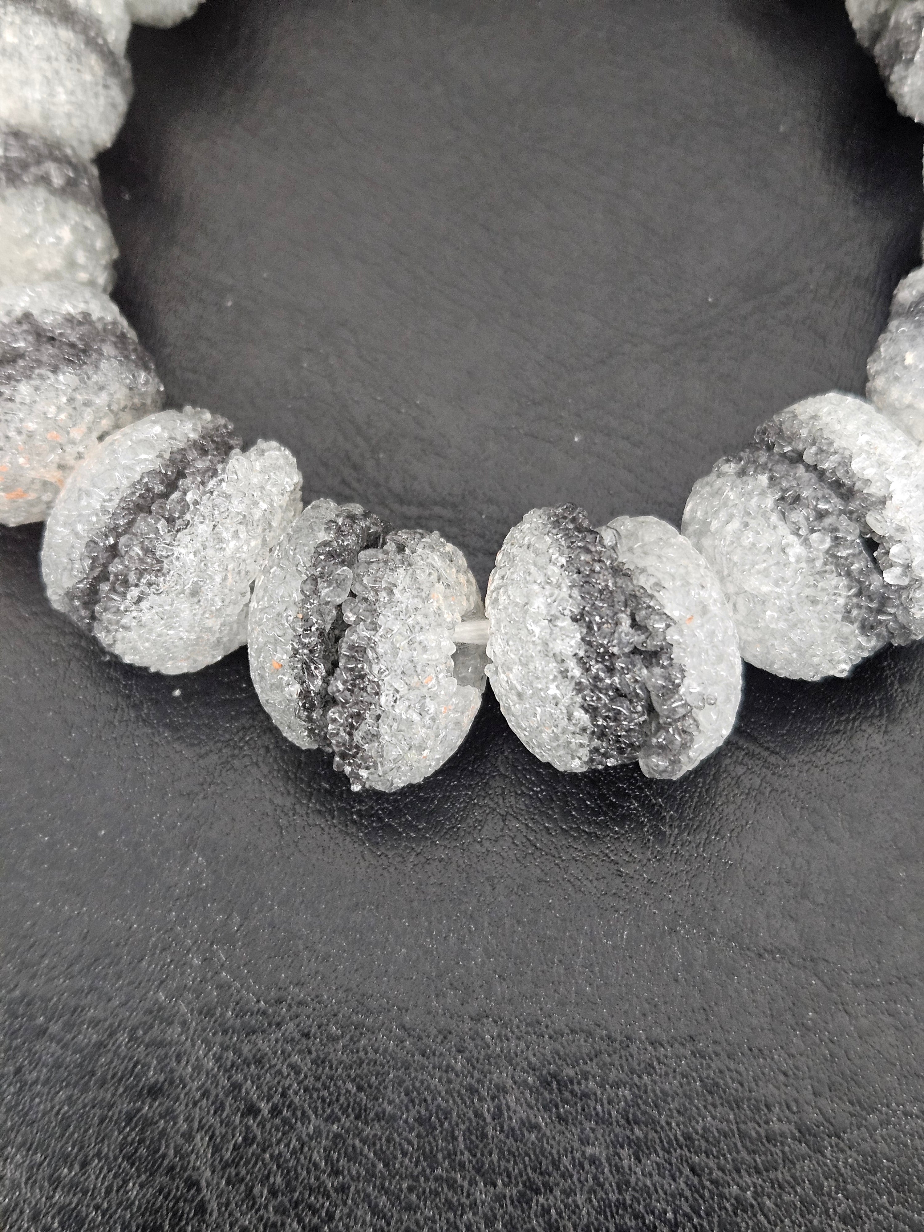 Black & White Krobo Sugar Glass Rondelle Beads | Handcrafted Recycled Glass Beads from Ghana | Approx. 30 Beads Per Strand