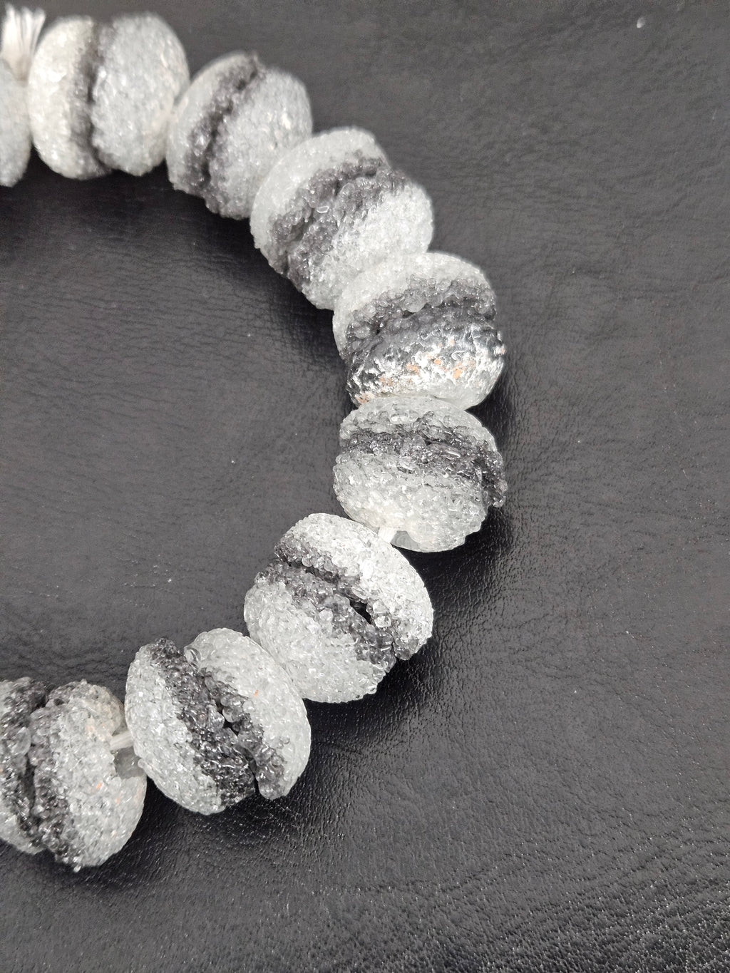 Black & White Krobo Sugar Glass Rondelle Beads | Handcrafted Recycled Glass Beads from Ghana | Approx. 30 Beads Per Strand