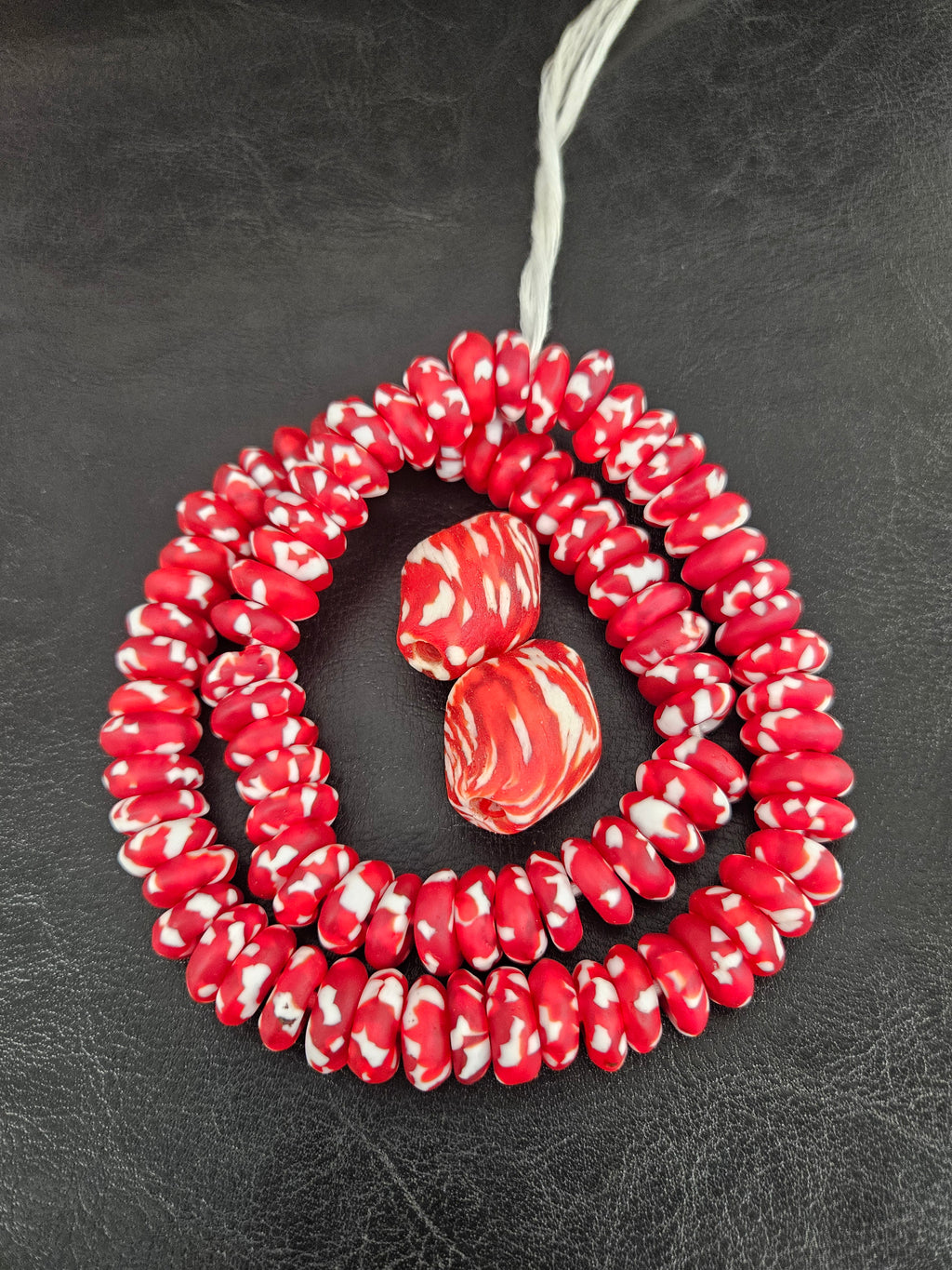 Red African Beads Bundle – Krobo Glass Rondelles + Bicone Focals