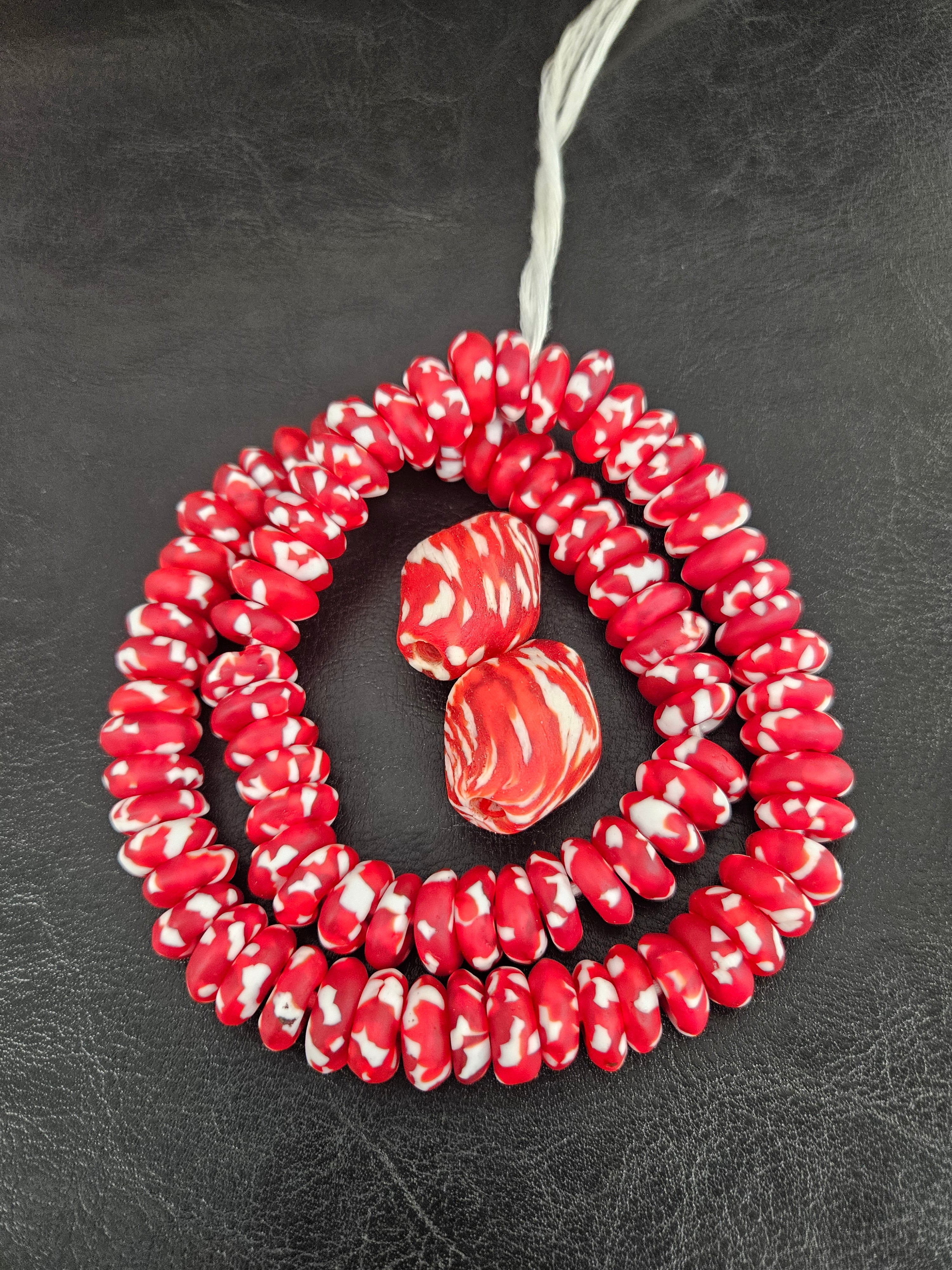 Red African Beads Bundle – Krobo Glass Rondelles + Bicone Focals