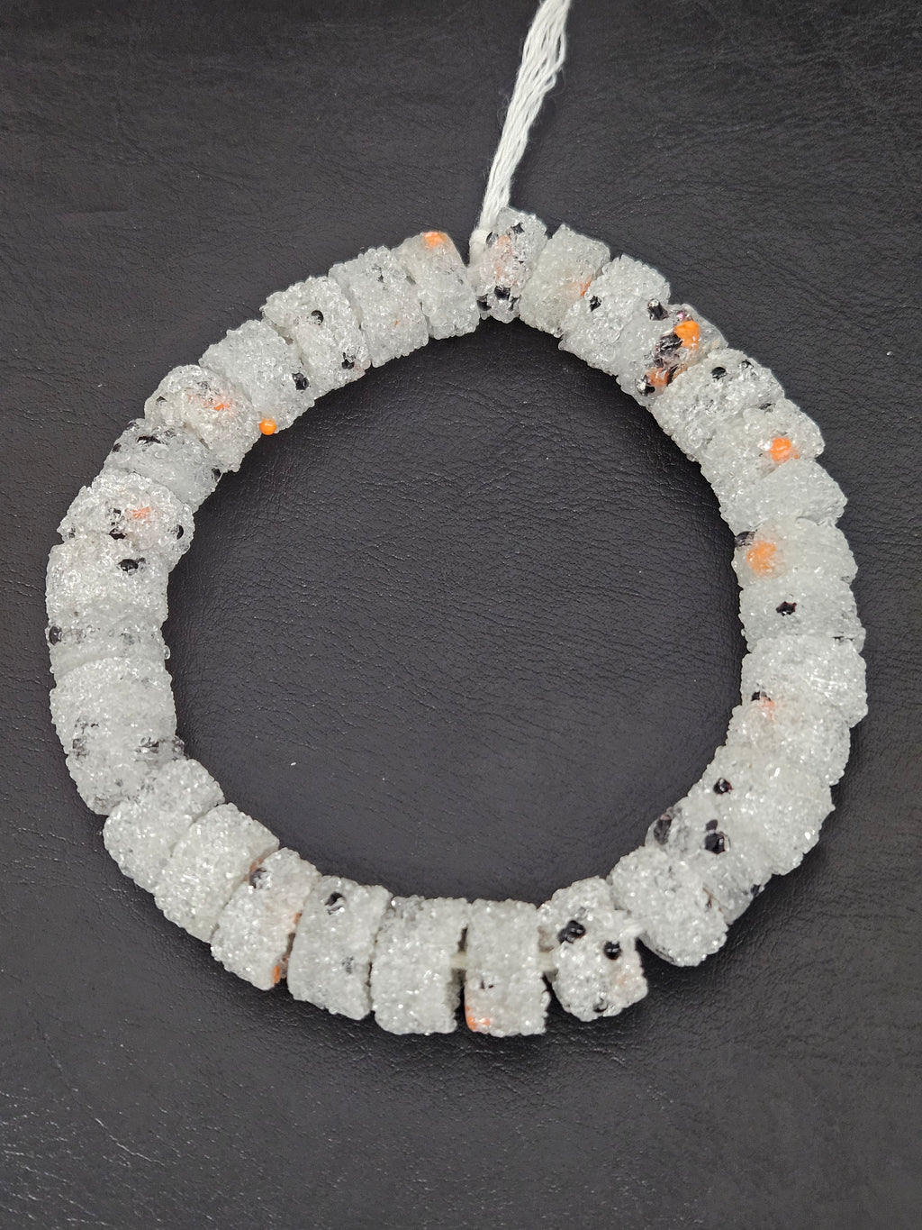 White Confetti Krobo Sugar Glass Short Tube Beads | Handcrafted Recycled Glass Beads from Ghana | Approx. 32 Beads Per Strand