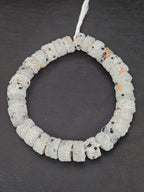 White Confetti Krobo Sugar Glass Short Tube Beads | Handcrafted Recycled Glass Beads from Ghana | Approx. 32 Beads Per Strand