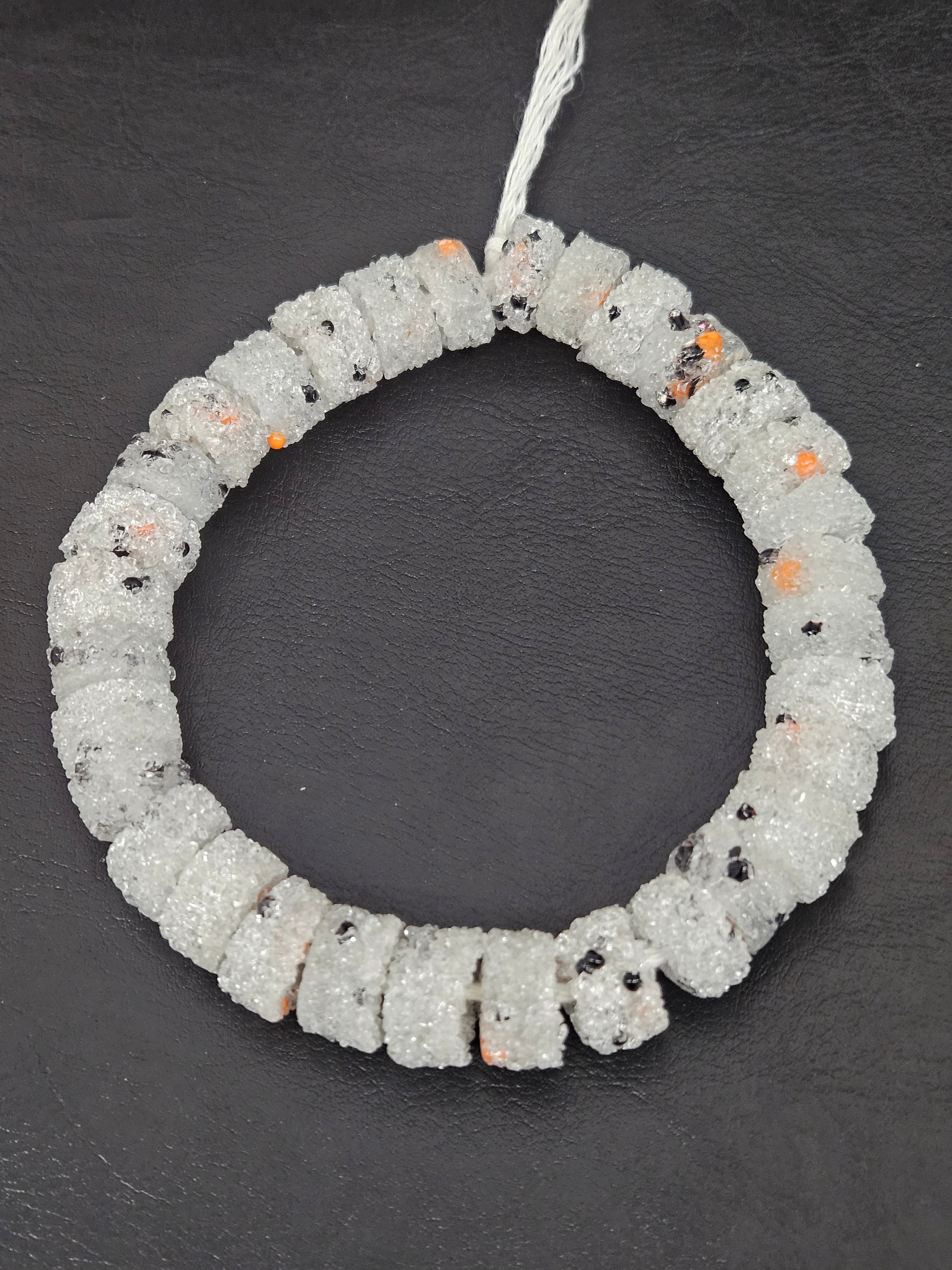 White Confetti Krobo Sugar Glass Short Tube Beads | Handcrafted Recycled Glass Beads from Ghana | Approx. 32 Beads Per Strand