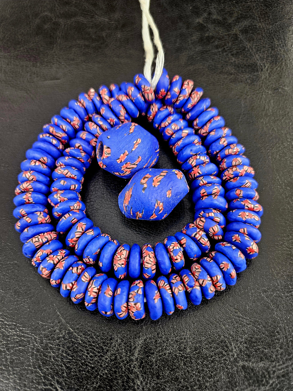 African Glass Bead Bundle – Cobalt Blue Krobo Rondelles + Focal Beads
