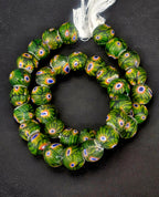 Emerald Green Eye Motif African Trade Beads Sourced in Ghana | Large-Hole Recycled Glass Trade Beads | 15–16mm Designer & Collector Strand