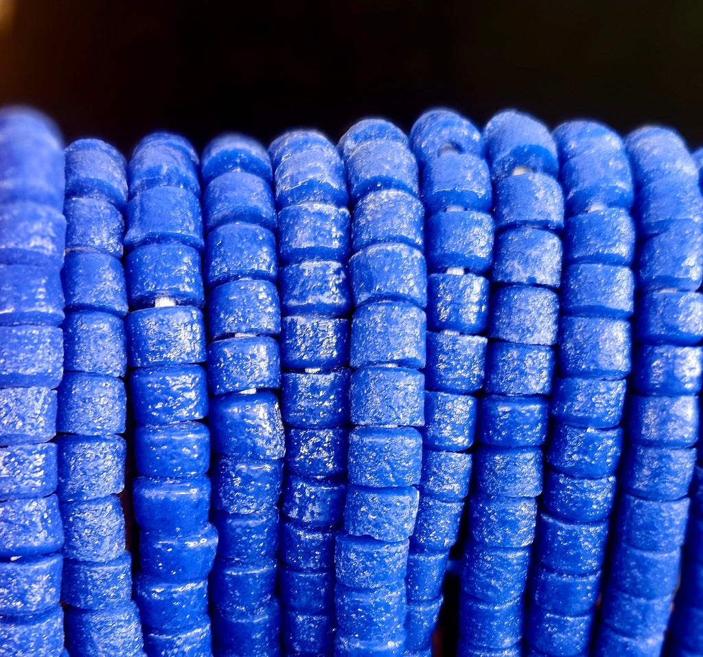 Electric Cobalt Small Cube Tube Krobo Powdered Glass Beads | Ghana Recycled Glass | 77–78 Beads