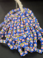 Royal Blue Krobo Painted Glass Tube Beads with Hand-Painted Eye Motifs | Ghana Recycled Glass Beads