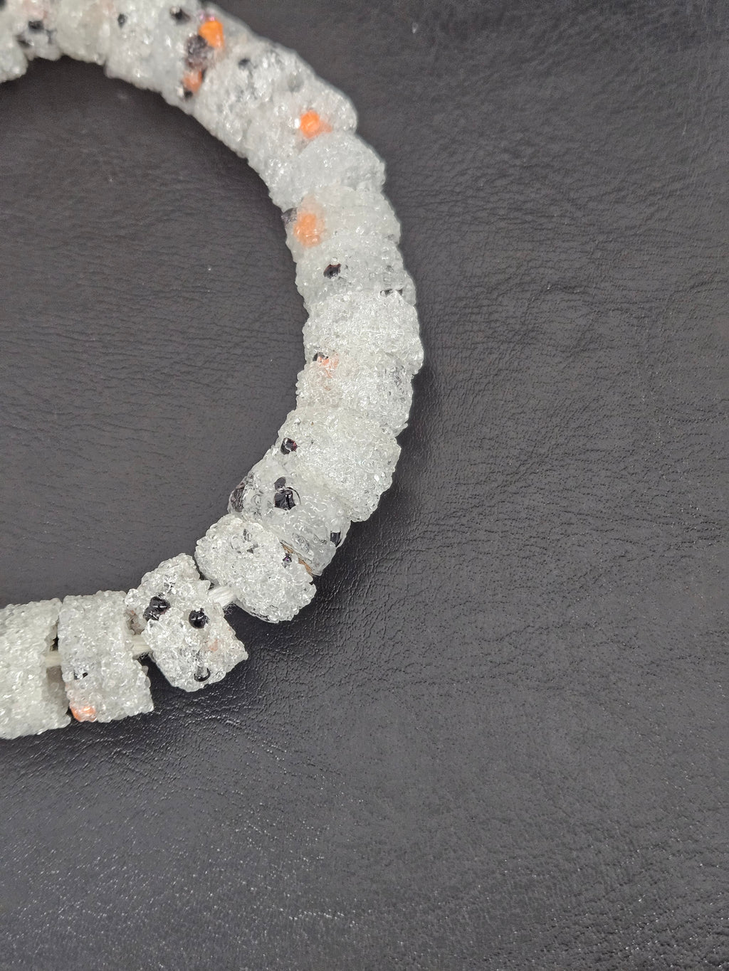 White Confetti Krobo Sugar Glass Short Tube Beads | Handcrafted Recycled Glass Beads from Ghana | Approx. 32 Beads Per Strand
