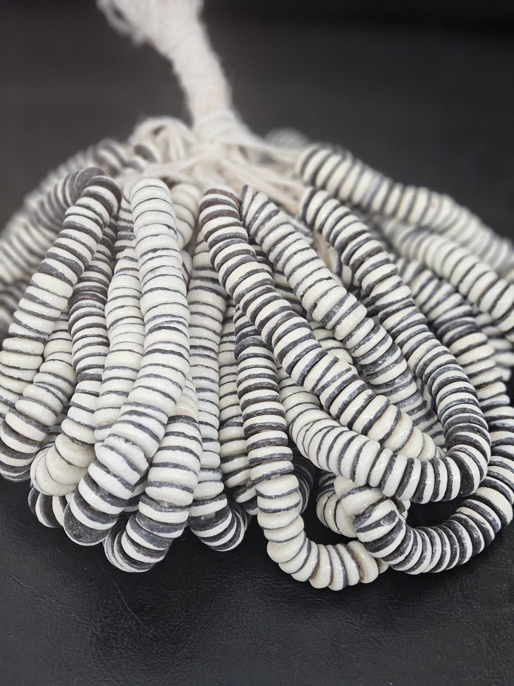 Handcrafted Krobo Glass Beads | Chalk White and Black Spacer