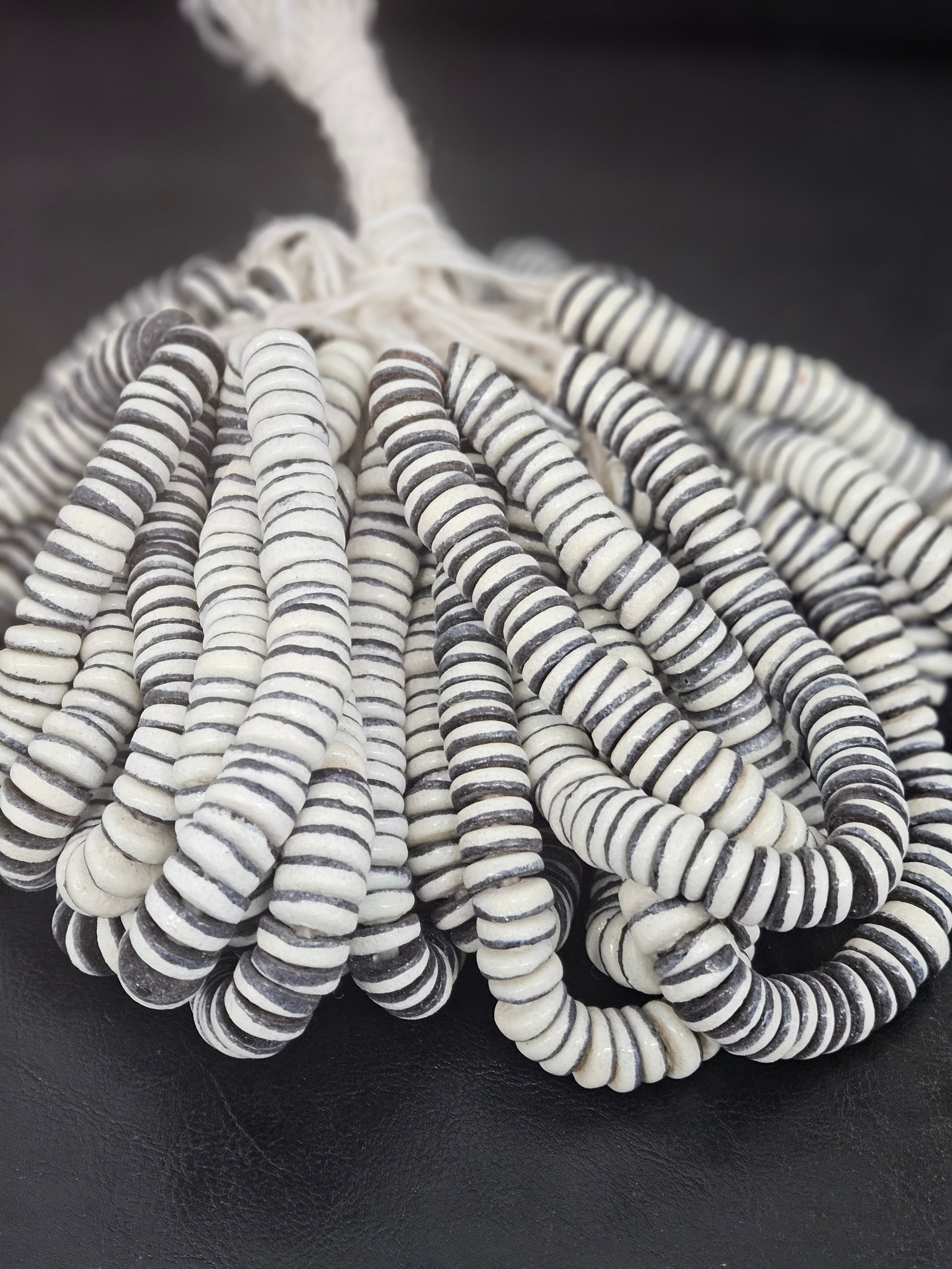 Handcrafted Krobo Glass Beads | Chalk White and Black Spacer