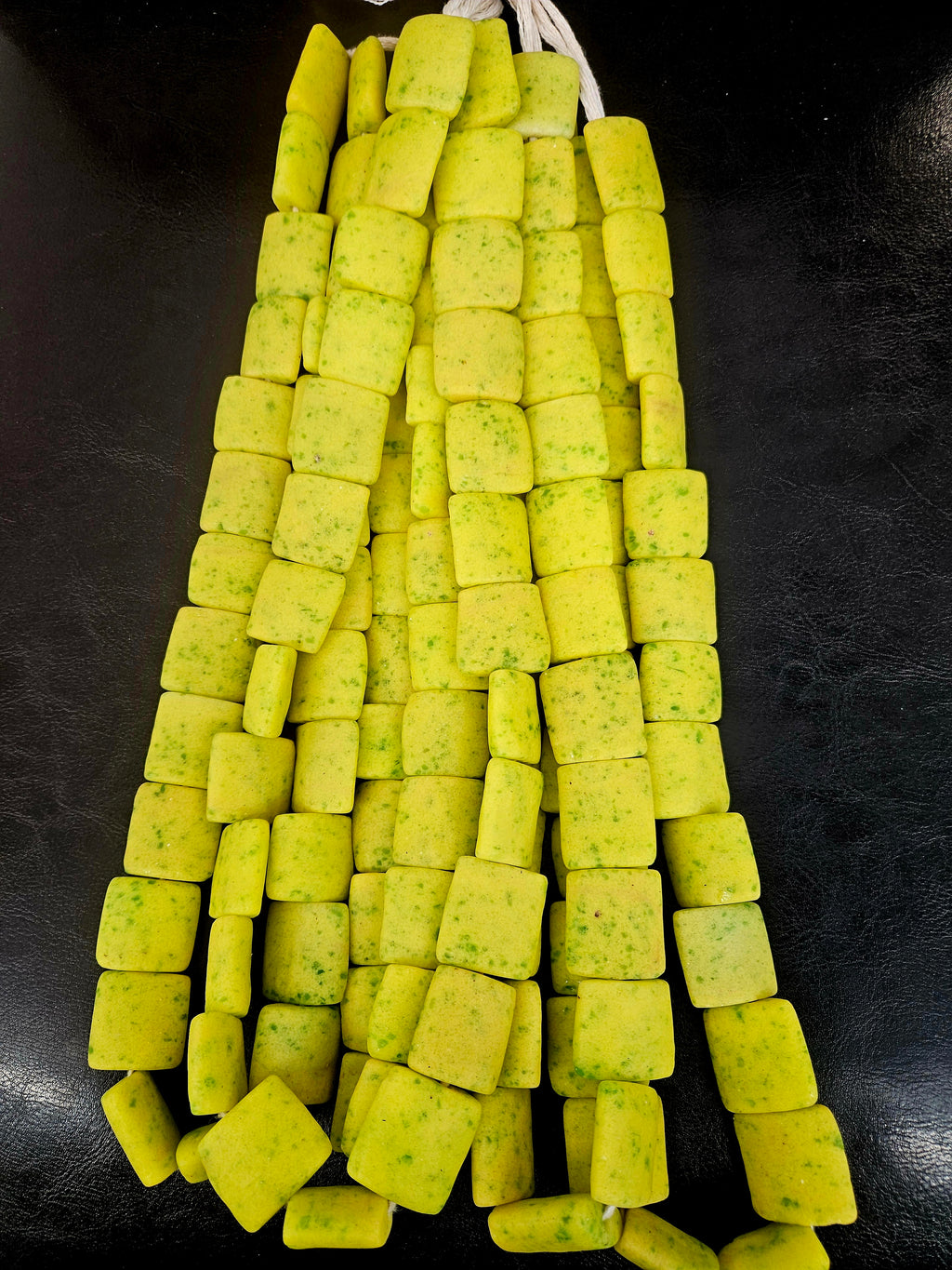 Large Chartreuse Krobo Powdered Glass Pillow Cube Beads | Handmade Recycled Glass Beads from Ghana | 25–26 Beads