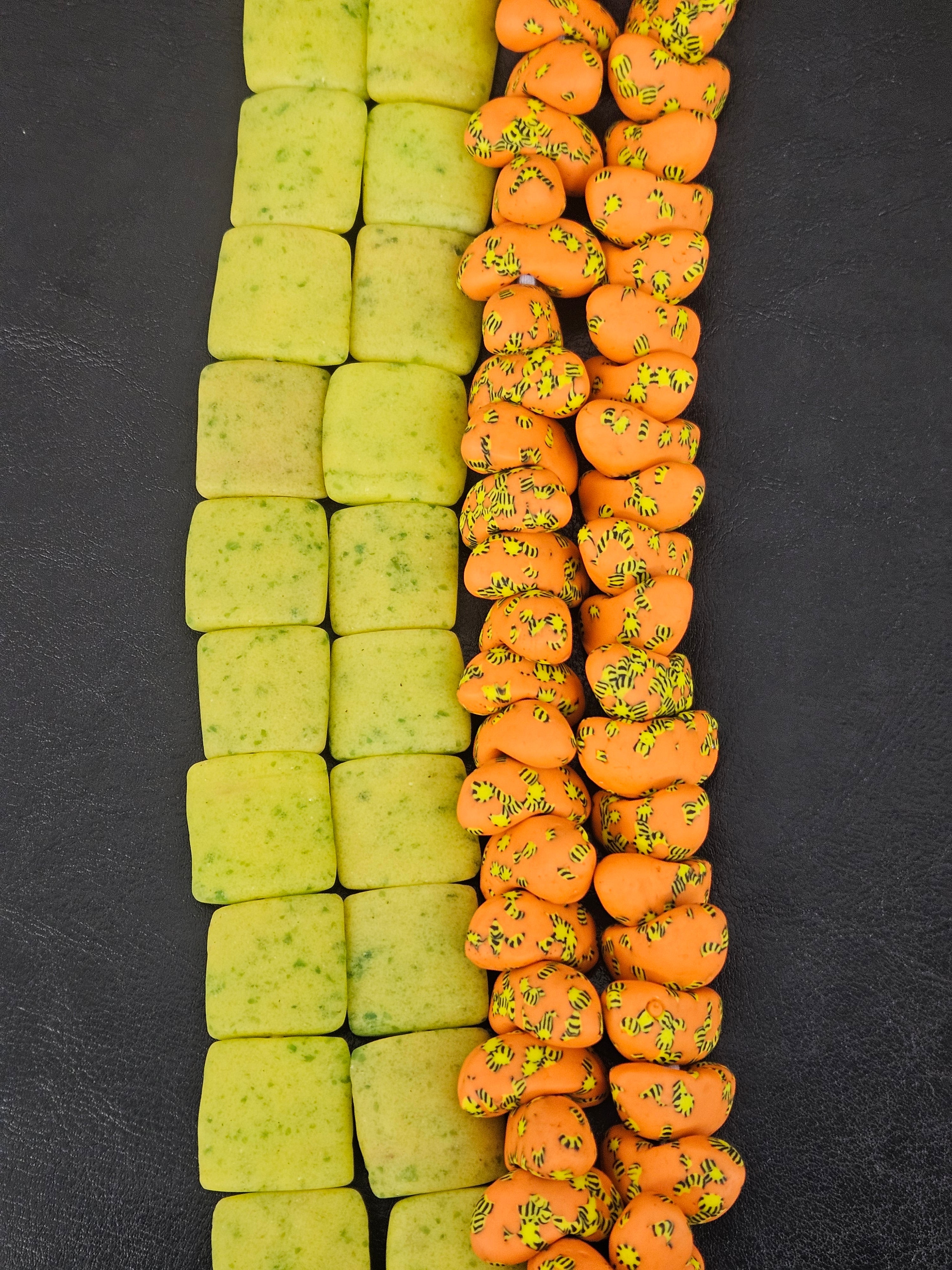 African Krobo Glass Bead Bundles | Canoe & Pillow Square Beads