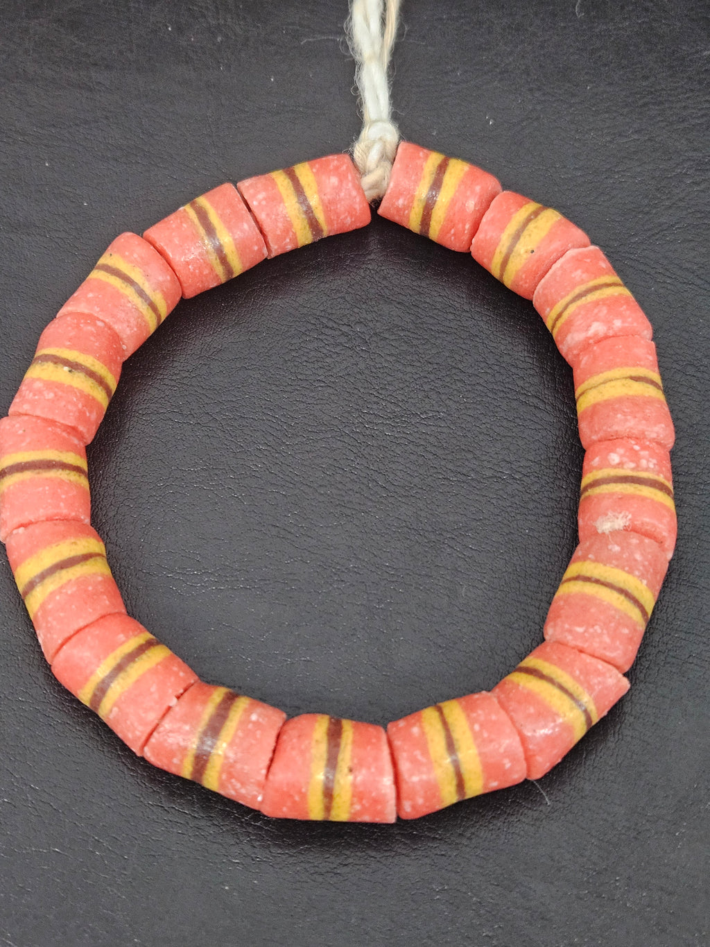 Red Striped Krobo Kente Glass Beads | Handcrafted Powdered Glass Beads from Ghana | Approx. 17 Beads