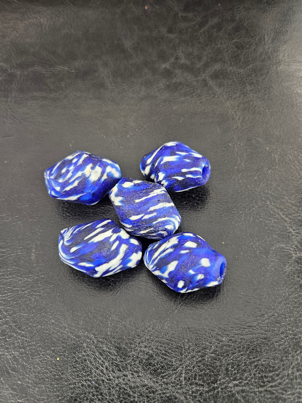 African Glass Bead Bundle – Blue & White Krobo Rounds + Focal Beads