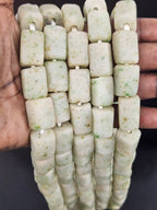 Ivory Moss Cube Tube Krobo Powdered Glass Beads Handmade by Skilled Krobo Artisans in Ghana