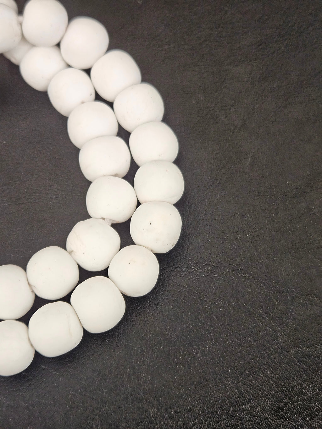 White Krobo Powdered Glass Round Beads | 13–14mm | Ghana | Approx. 40–41 Beads