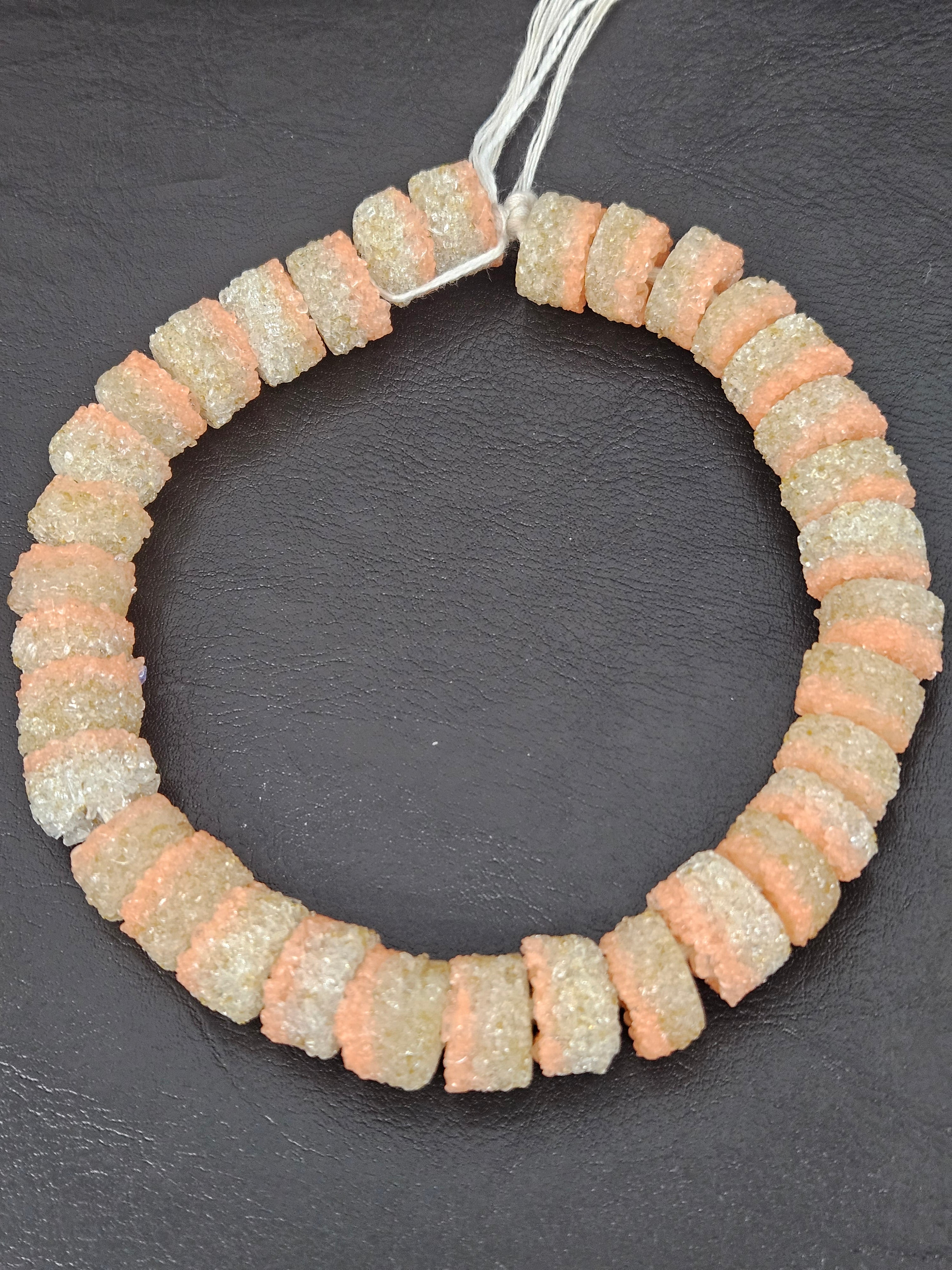 Peach & Ivory Krobo Sugar Glass Short Tube Beads | Handcrafted Recycled Glass Beads from Ghana | Approx. 32 Beads Per Strand