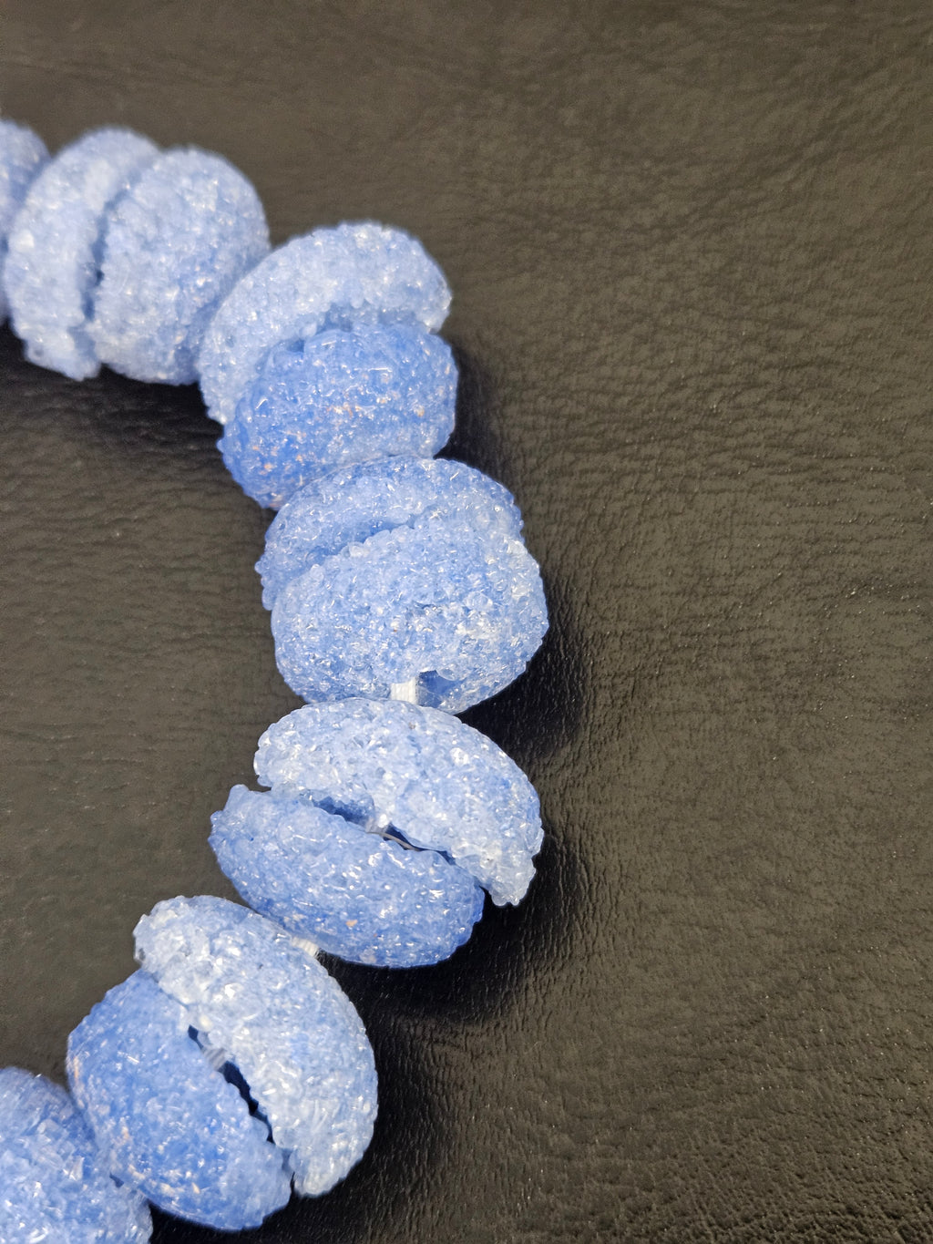 Cornflower Blue Krobo Sugar Glass Rondelle Beads | Handcrafted Recycled Glass Beads from Ghana | Approx. 30 Beads Per Strand
