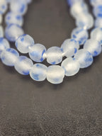 Authentic African Beads from Ghana | Cobalt Blue & Frost White Translucent Krobo Recycled Glass Beads | Handmade 12–14mm