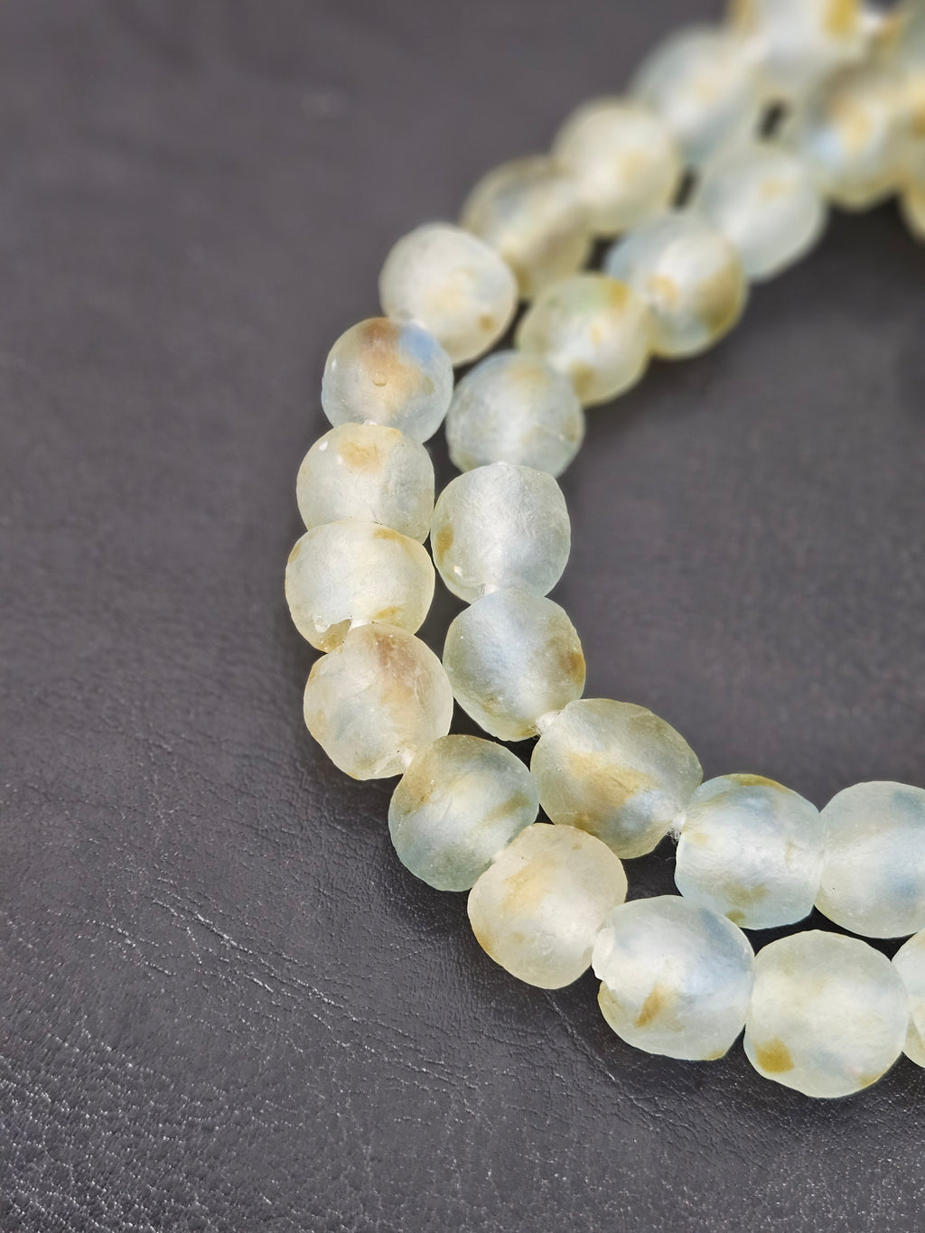 Authentic African Beads from Ghana | Chunky Translucent Recycled Glass Beads | Frosted Ocean Mist Krobo Beads 12–14mm