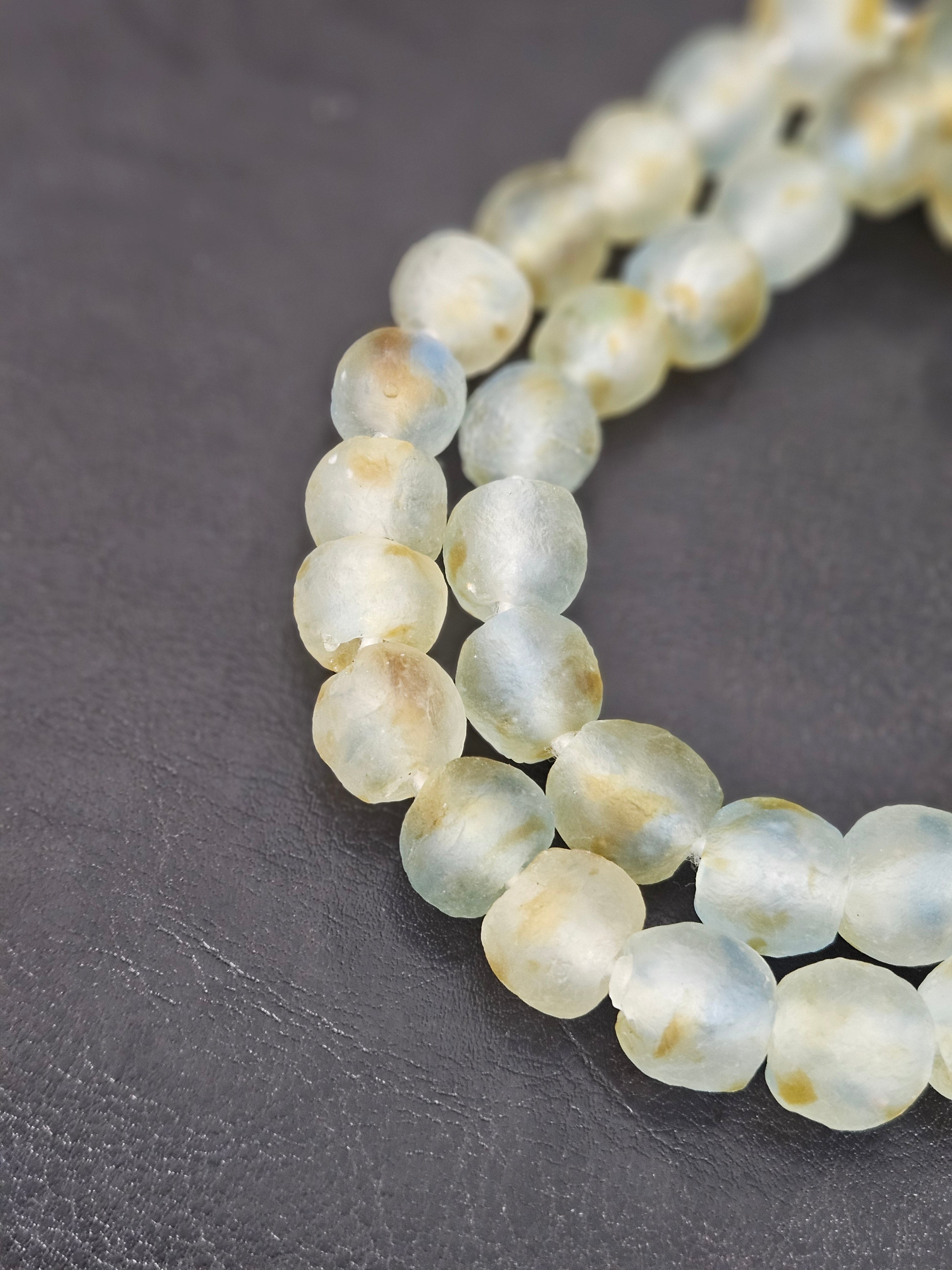 Authentic African Beads from Ghana | Chunky Translucent Recycled Glass Beads | Frosted Ocean Mist Krobo Beads 12–14mm