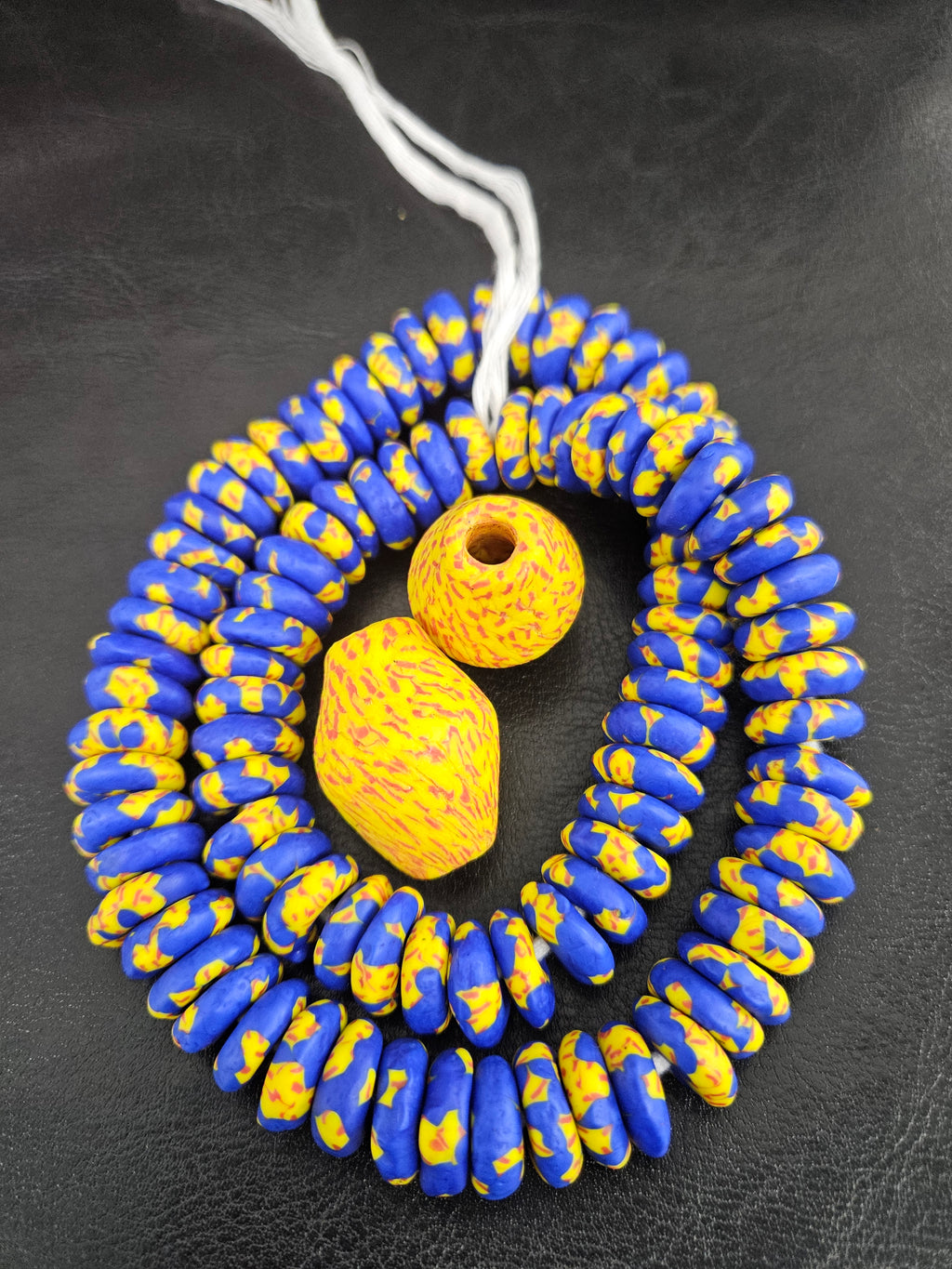 Blue African Beads Bundle – Krobo Glass Rondelles + Yellow Bicone Focals