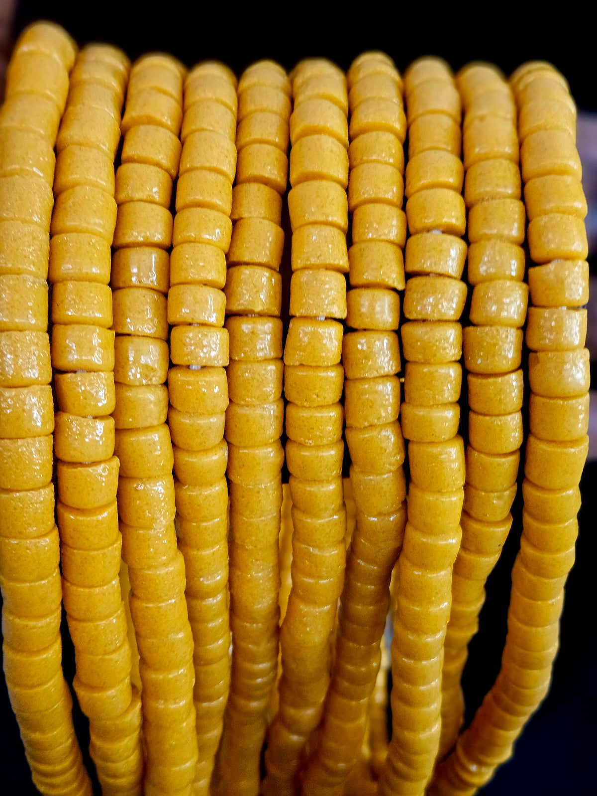 Golden Ochre Small Cube Tube Krobo Powdered Glass Beads | Ghana Recycled Glass | 77–78 Beads