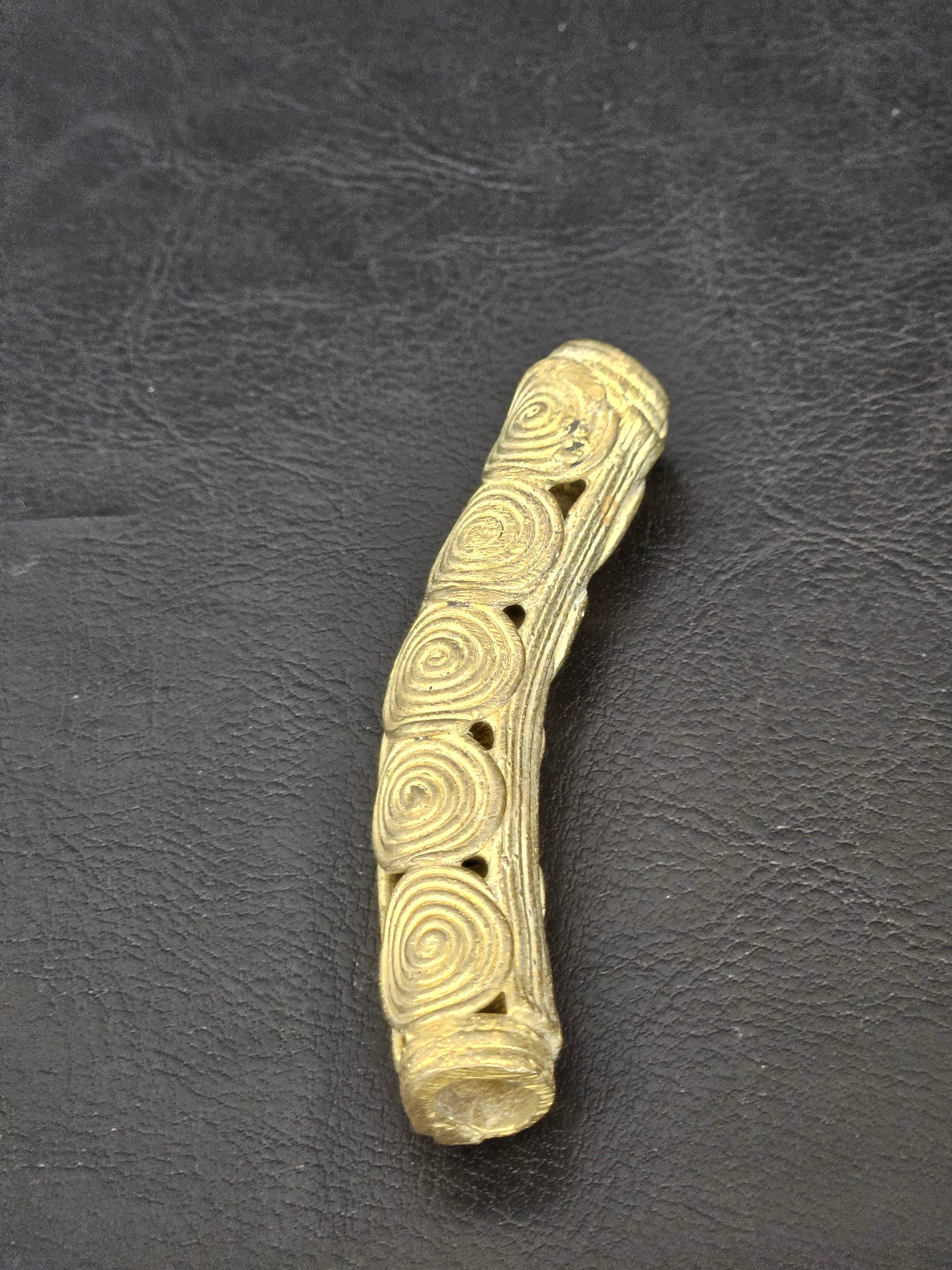 Handcrafted Ashanti Brass Curved Spiral Component Bead | Large Hole African Brass Focal Bead | Ghana Bracelet & Leather Jewelry Component 60mm