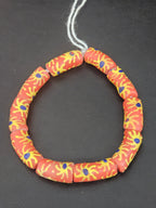 Painted Krobo Glass Tube Beads | Coral Orange Recycled Glass Tube Beads | Handmade in Ghana | 13–14×26–30mm