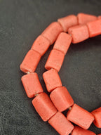 Coral Terracotta Cube Tube Krobo Powdered Glass Beads | Handmade Recycled Glass Beads from Ghana | 30–32 Beads per Strand