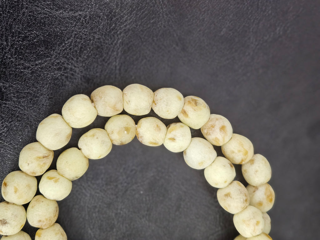 Aadampo Authentic Ivory Sand Krobo Powdered Glass Beads | Handmade Recycled Glass Beads from Ghana | 13–14mm
