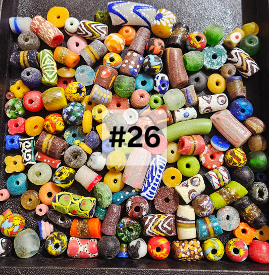 Designer’s Surprise Krobo Recycled Glass Beads – 1 Cup (~160 pcs) | Creative Assorted Artisan Bead Mix #26