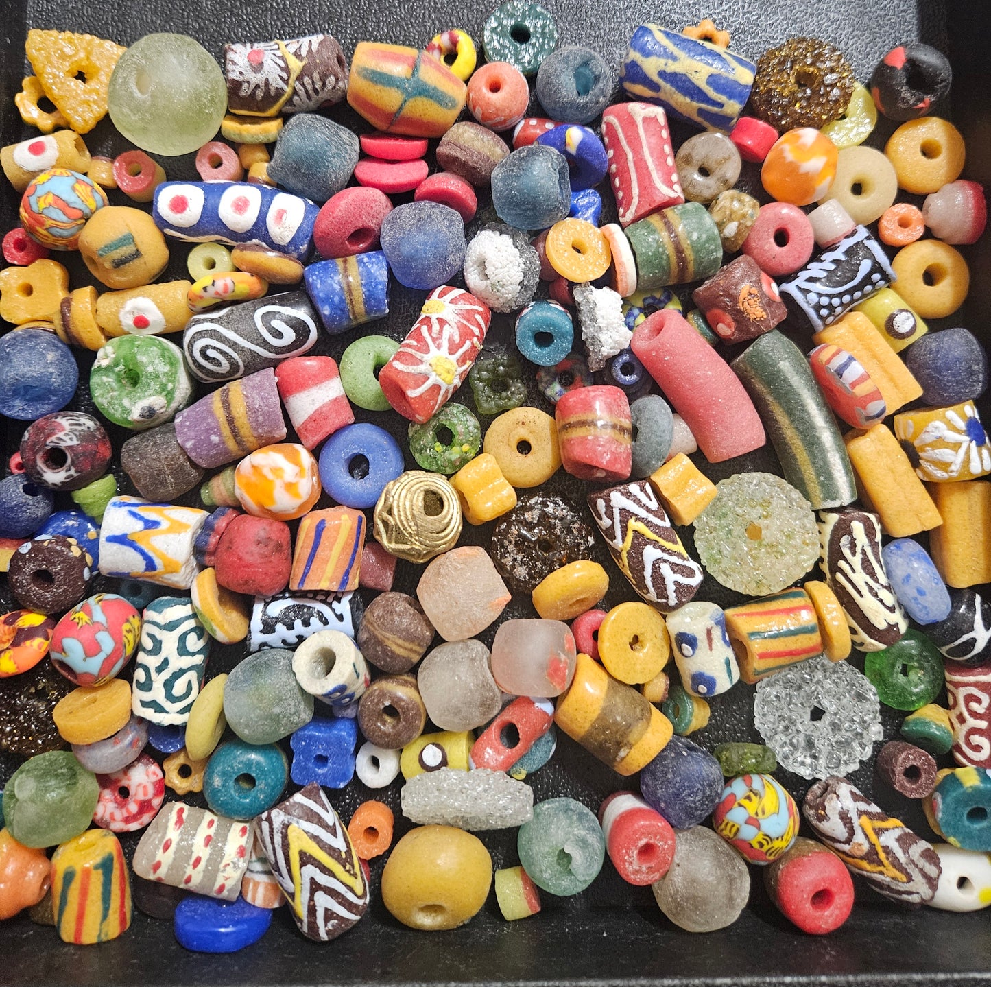 Ghana Krobo Beads – 1 Cup Assorted African Recycled Glass Beads for Jewelry Making & DIY (160+ Beads, 1lb)