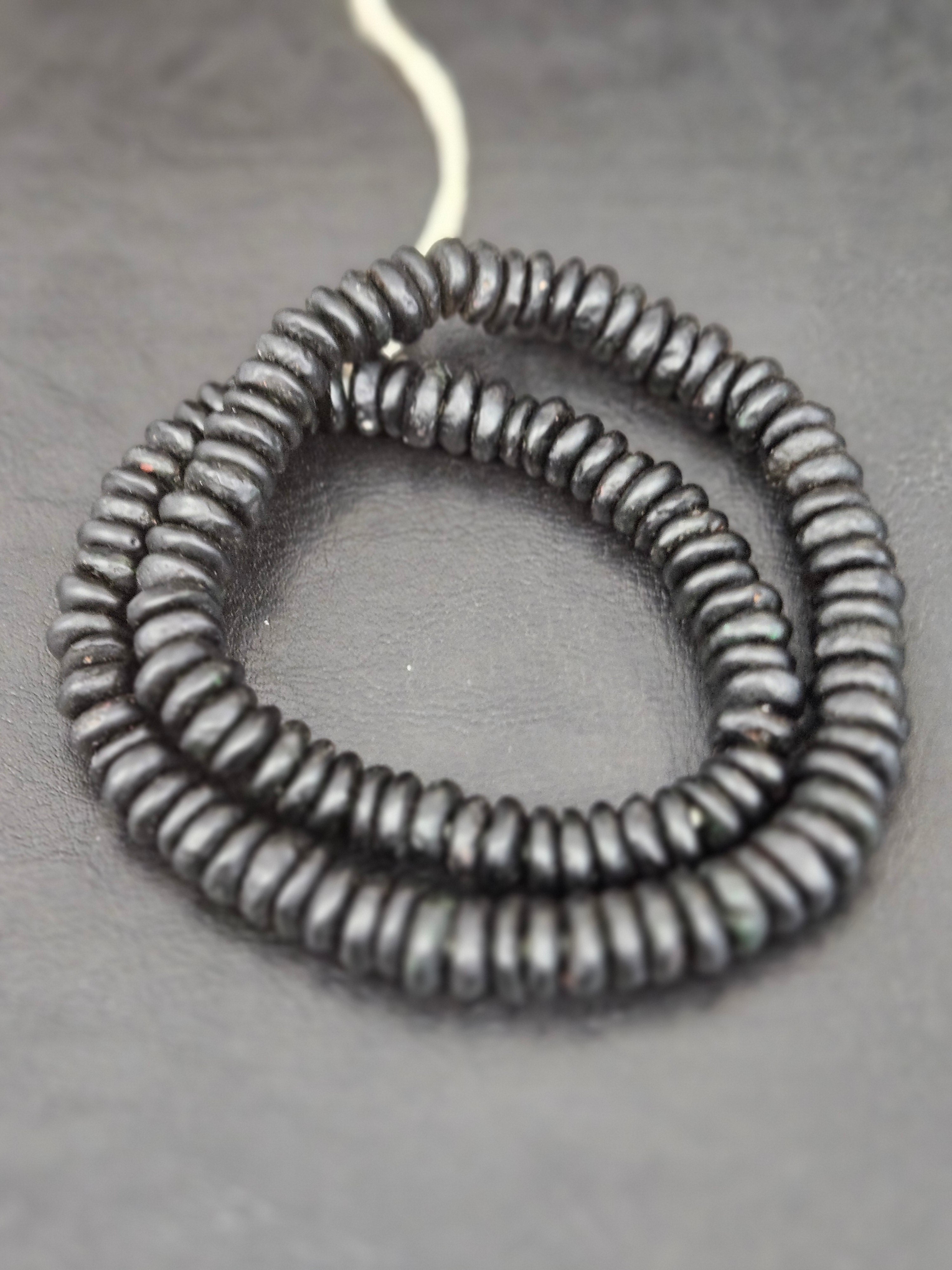 Authentic Matte Black Krobo Translucent Recycled Glass Rondelle Beads | Handmade Ghana African Glass Beads for Jewelry Making & Wholesale
