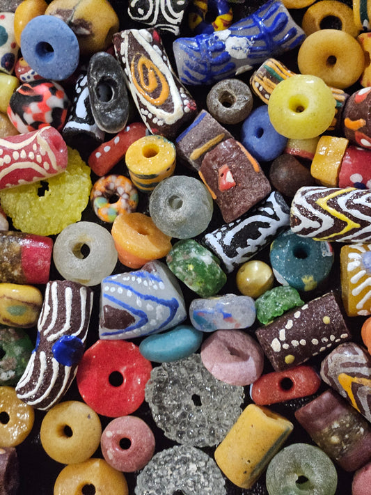Speckled Krobo Recycled Glass Beads – 1 Cup (~160 pcs) | Unique African Artisan Bead Soup Mix