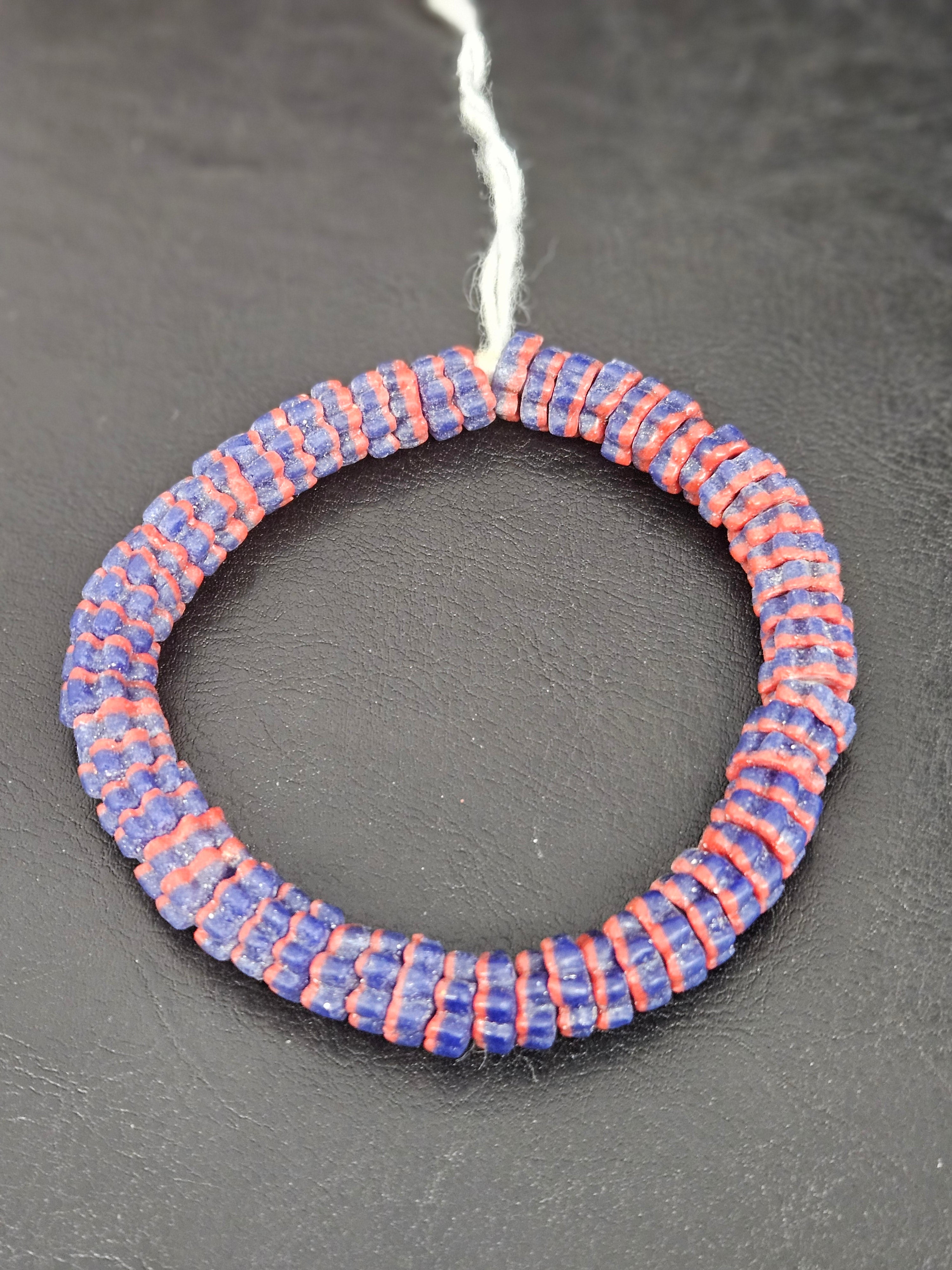 Royal Blue & Coral Krobo Glass Spacer Beads | Handcrafted Recycled Glass Beads from Ghana