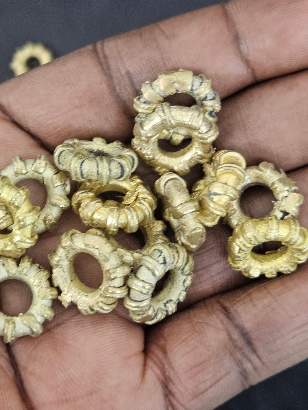 Handcrafted Ashanti Brass Ribbed Ring Spacer Beads | Large Hole African Brass Beads from Ghana | Statement Jewelry Components