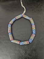 Ivory Multicolor Krobo Painted Glass Long Tube Beads | Handmade African Recycled Glass from Ghana