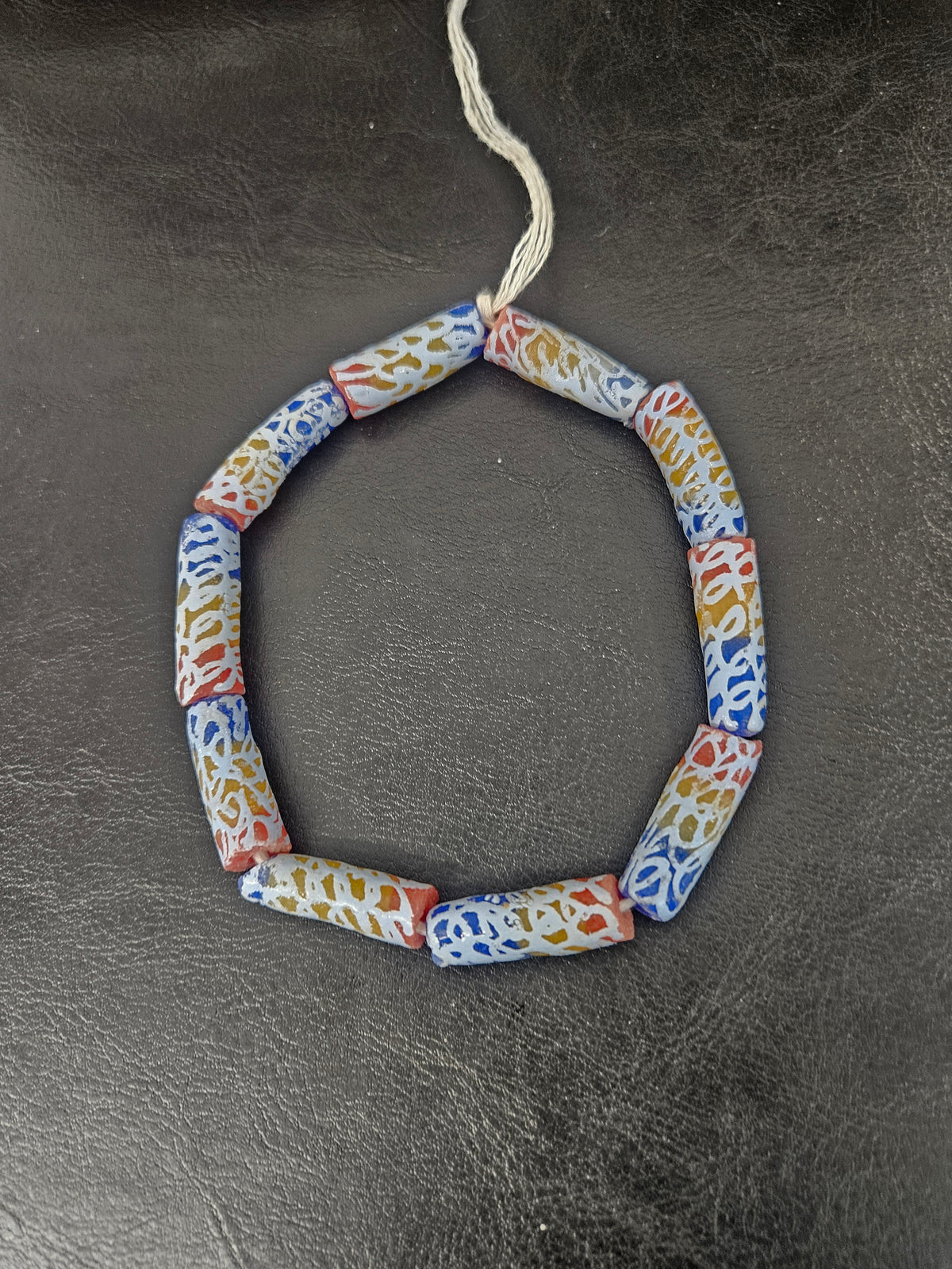 Ivory Multicolor Krobo Painted Glass Long Tube Beads | Handmade African Recycled Glass from Ghana