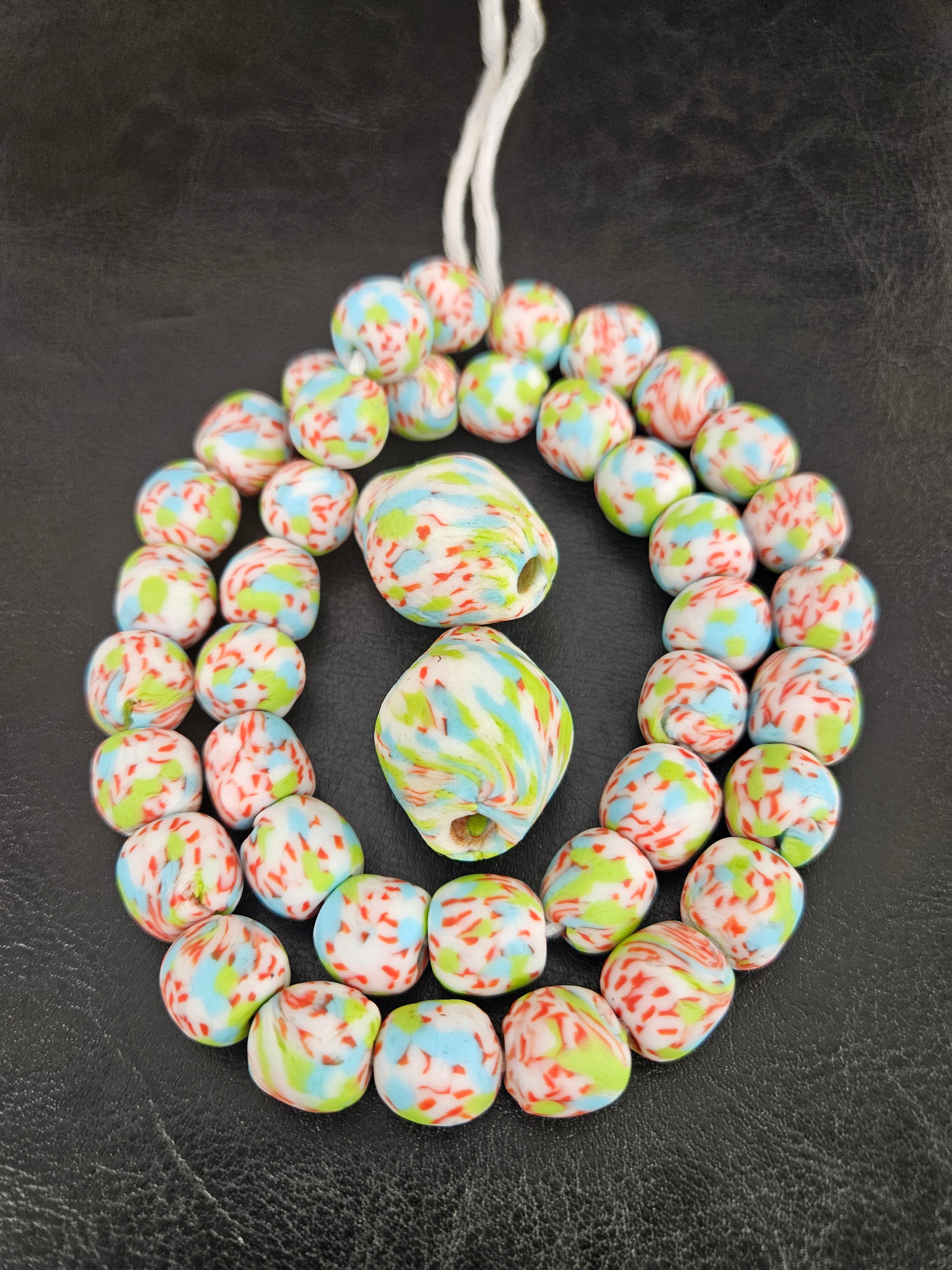 African Glass Bead Bundle – Multicolor Krobo Rounds + Focal Beads