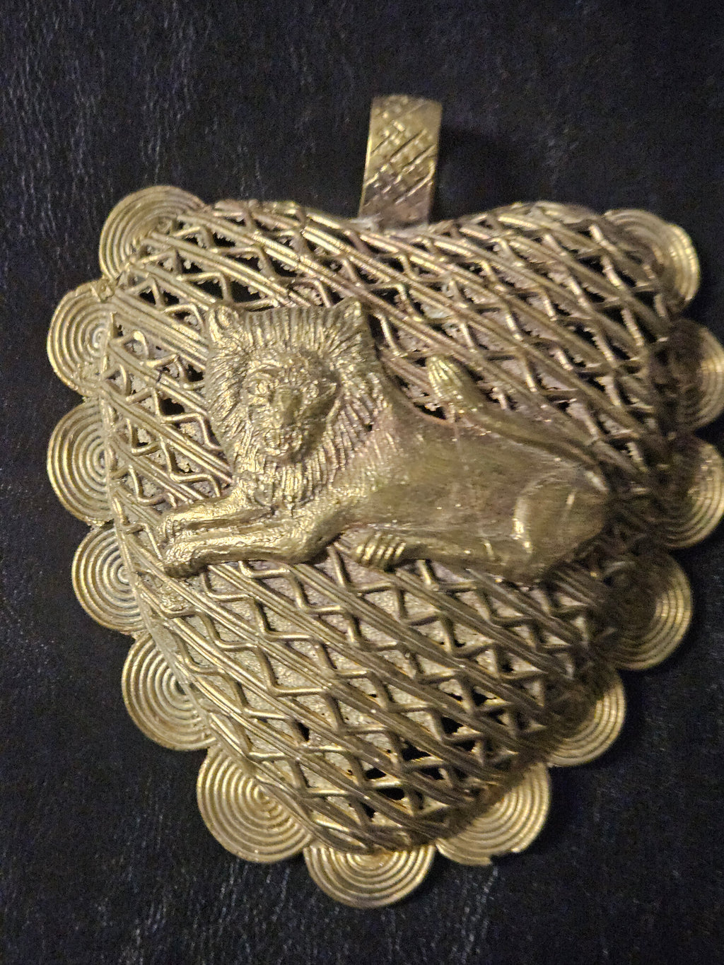 Oversized Lion on Adinkrahene Brass Pendant – Handcrafted in Ghana